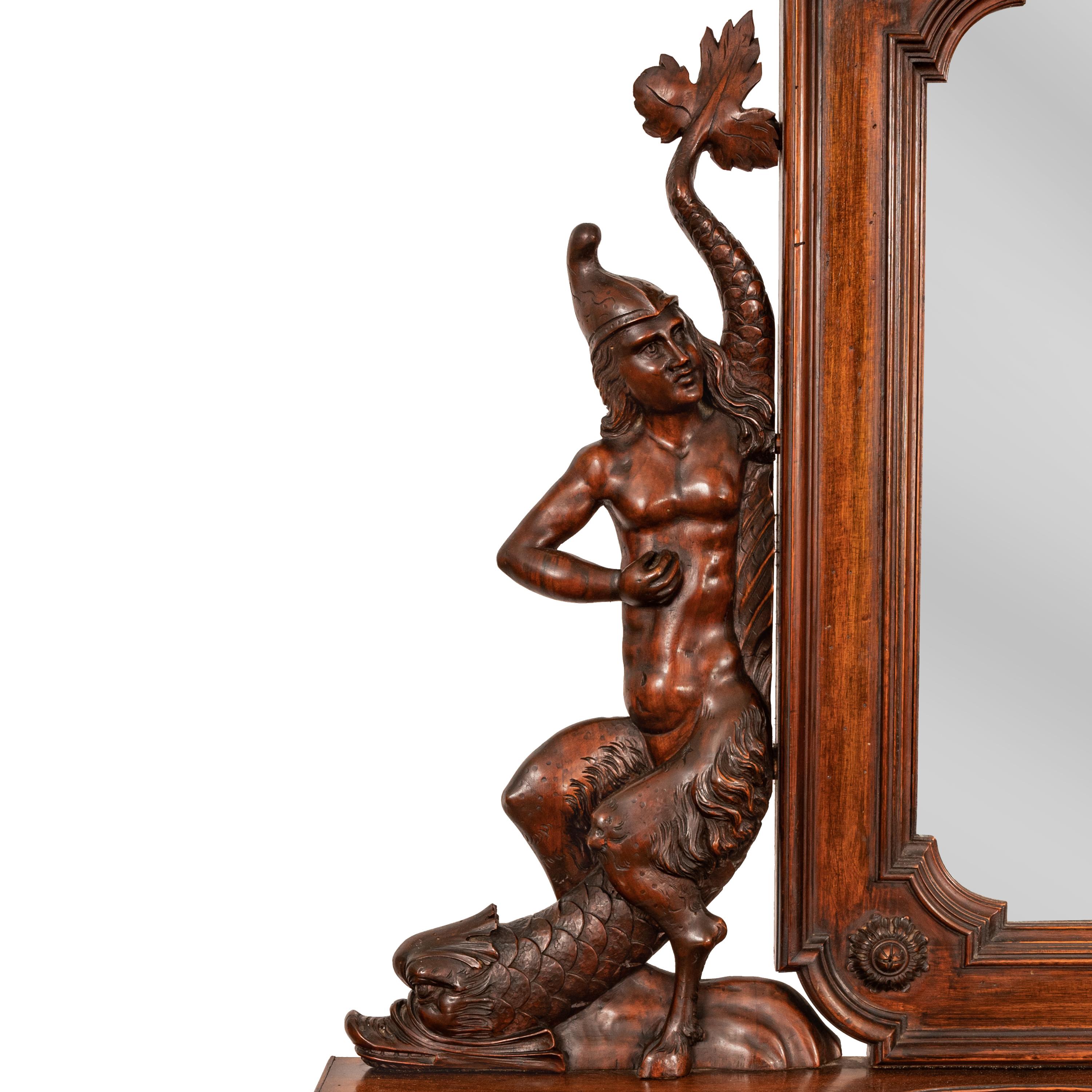Antique Italian Renaissance Revival Walnut Carved 'Mermaid