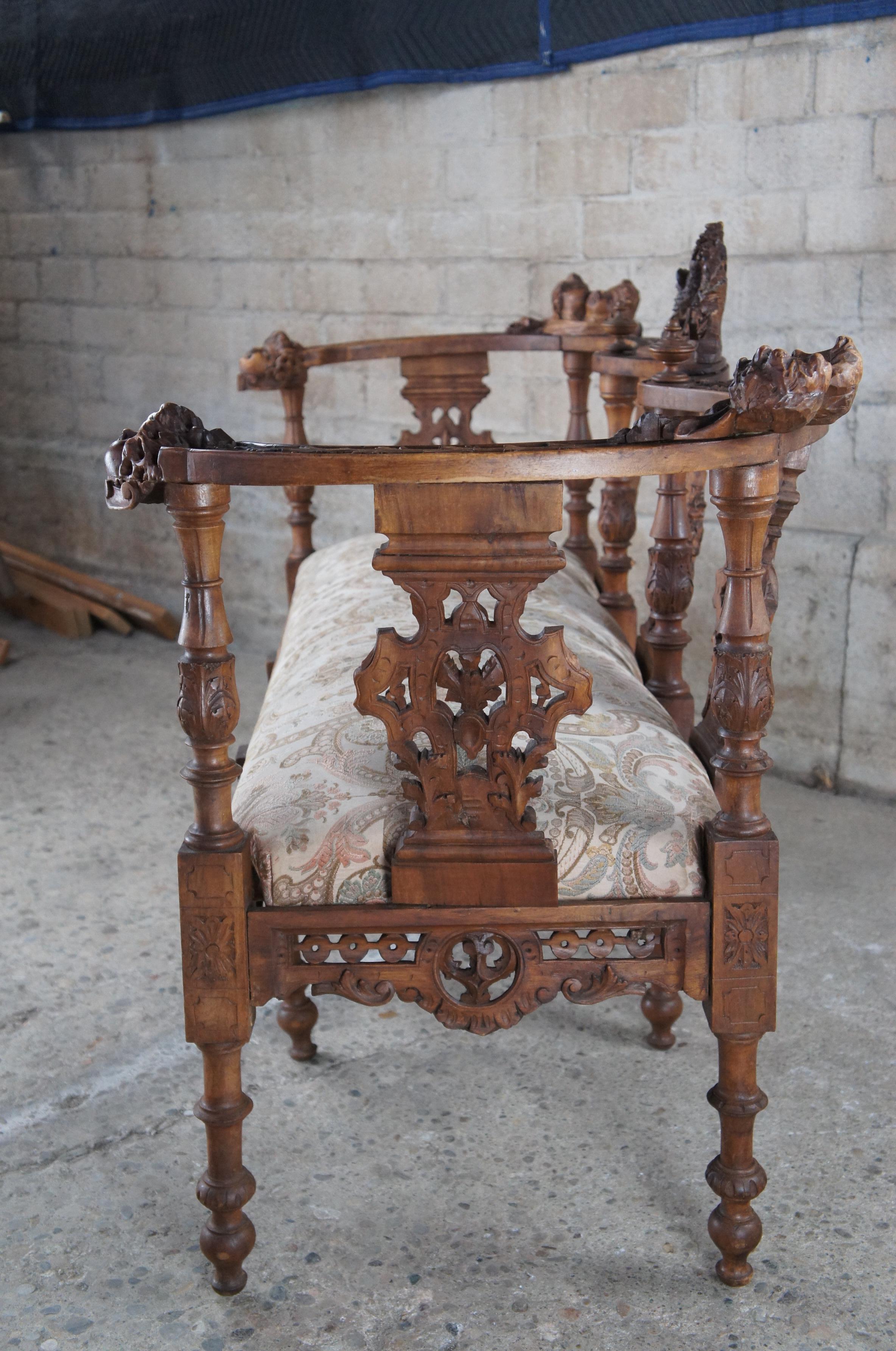 Antique Italian Renaissance Revival Walnut Carved Parlor Settee Loveseat 60