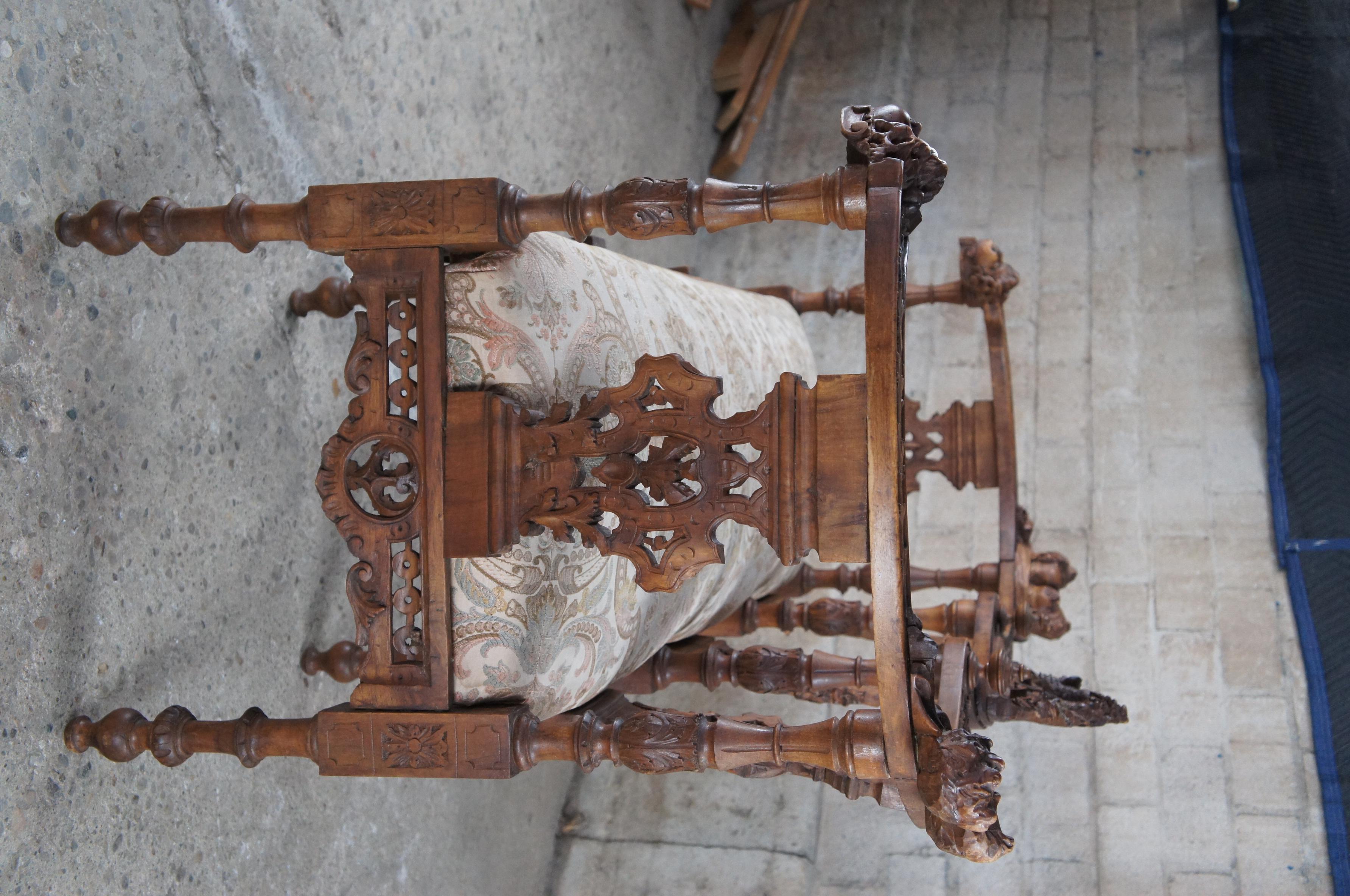 Antique Italian Renaissance Revival Walnut Carved Parlor Settee Loveseat 60