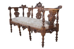 Antique Italian Renaissance Revival Walnut Carved Parlor Settee Loveseat 60"