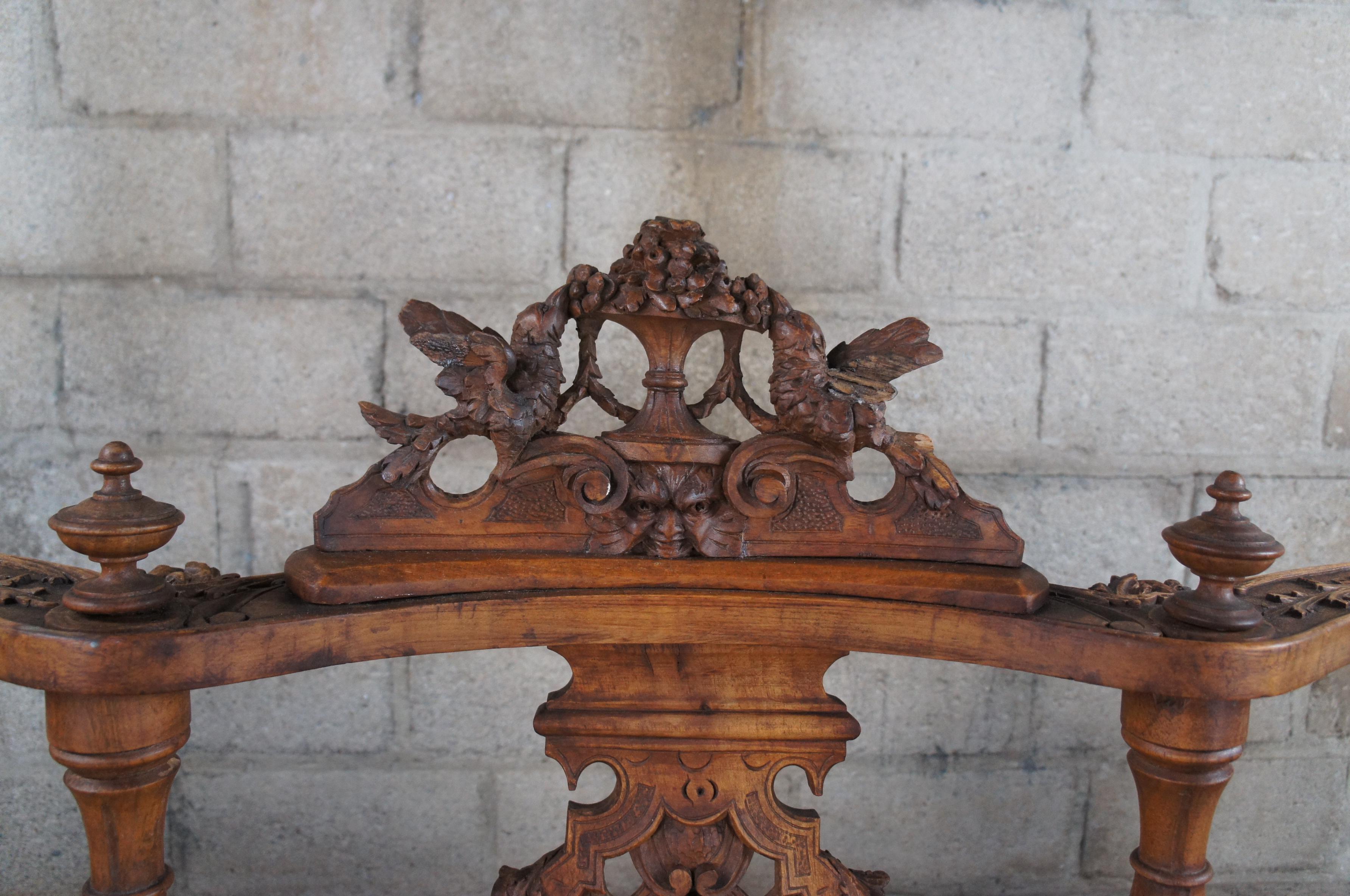 Upholstery Antique Italian Renaissance Revival Walnut Carved Parlor Settee Loveseat 60