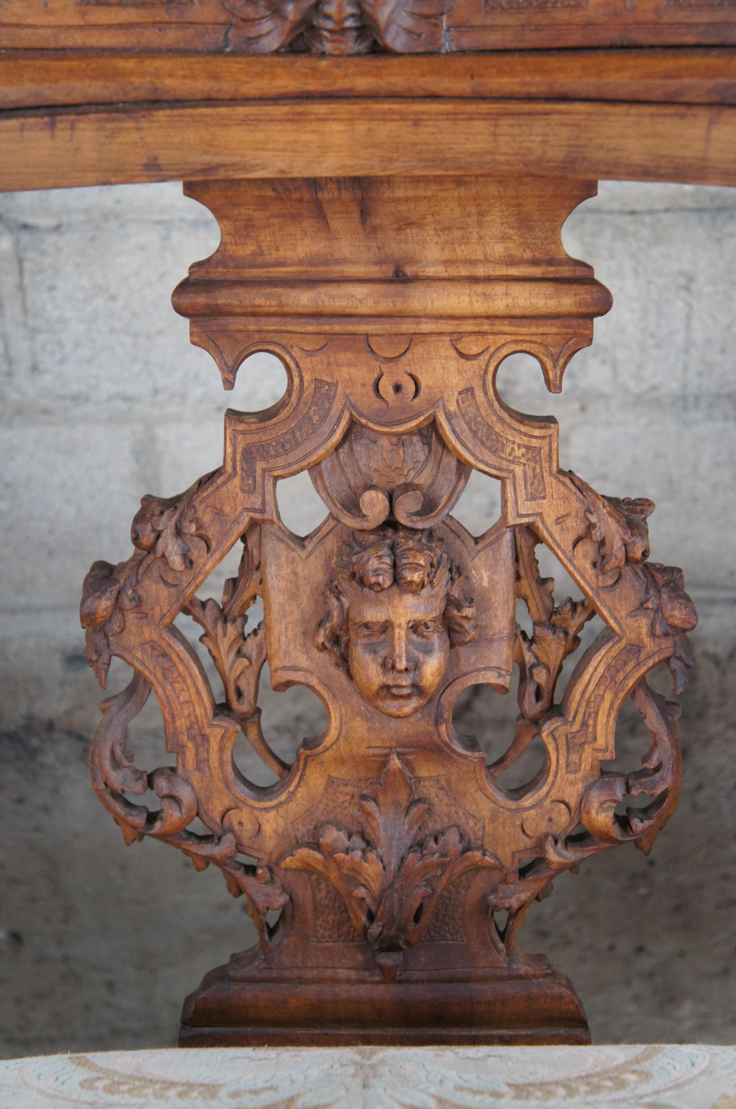 Antique Italian Renaissance Revival Walnut Carved Parlor Settee Loveseat 60