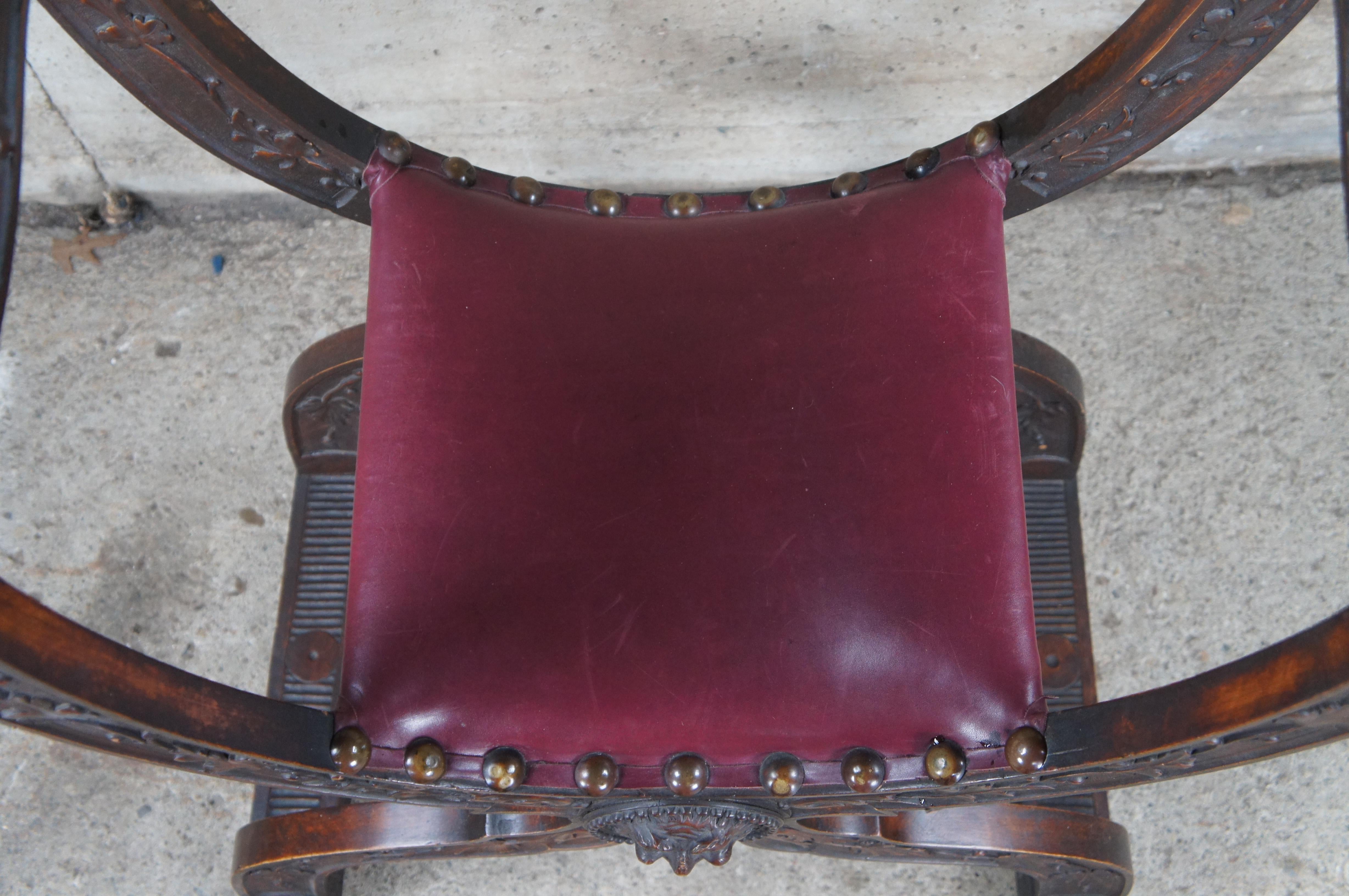 Antique Italian Renaissance Revival Walnut Curule Savonarola Lion Throne Chair For Sale 4