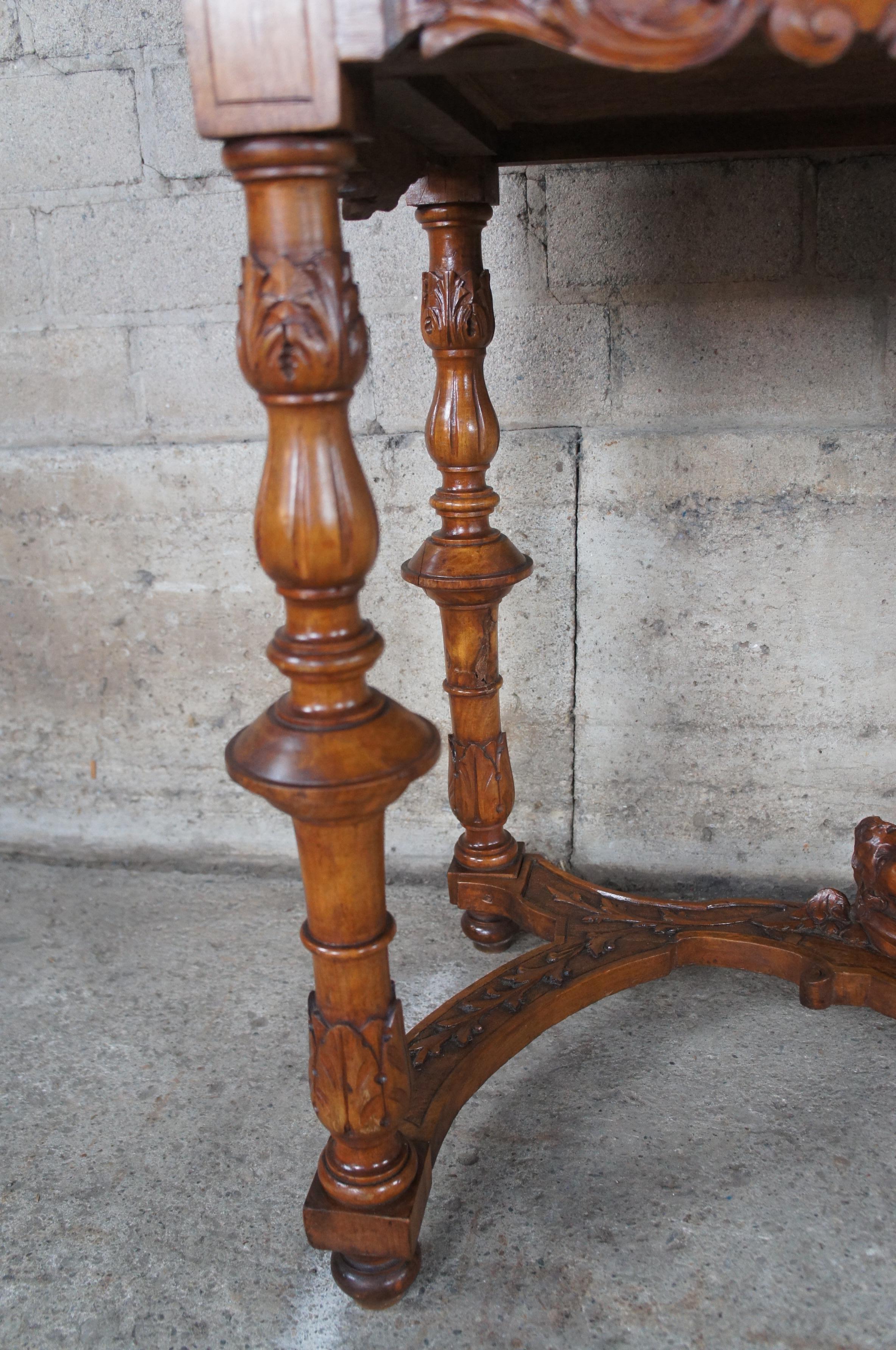 Antique Italian Renaissance Revival Walnut Figural Carved Writing Desk 52