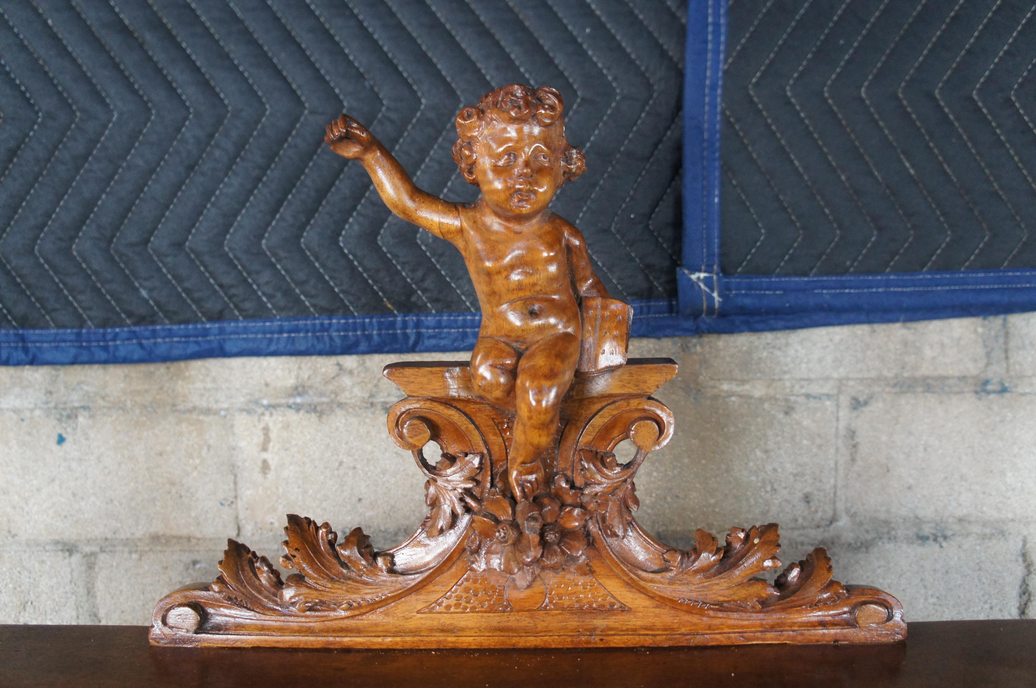 Antique Antique Revive Italienne Noyer Figural Sculpté Bureau 52