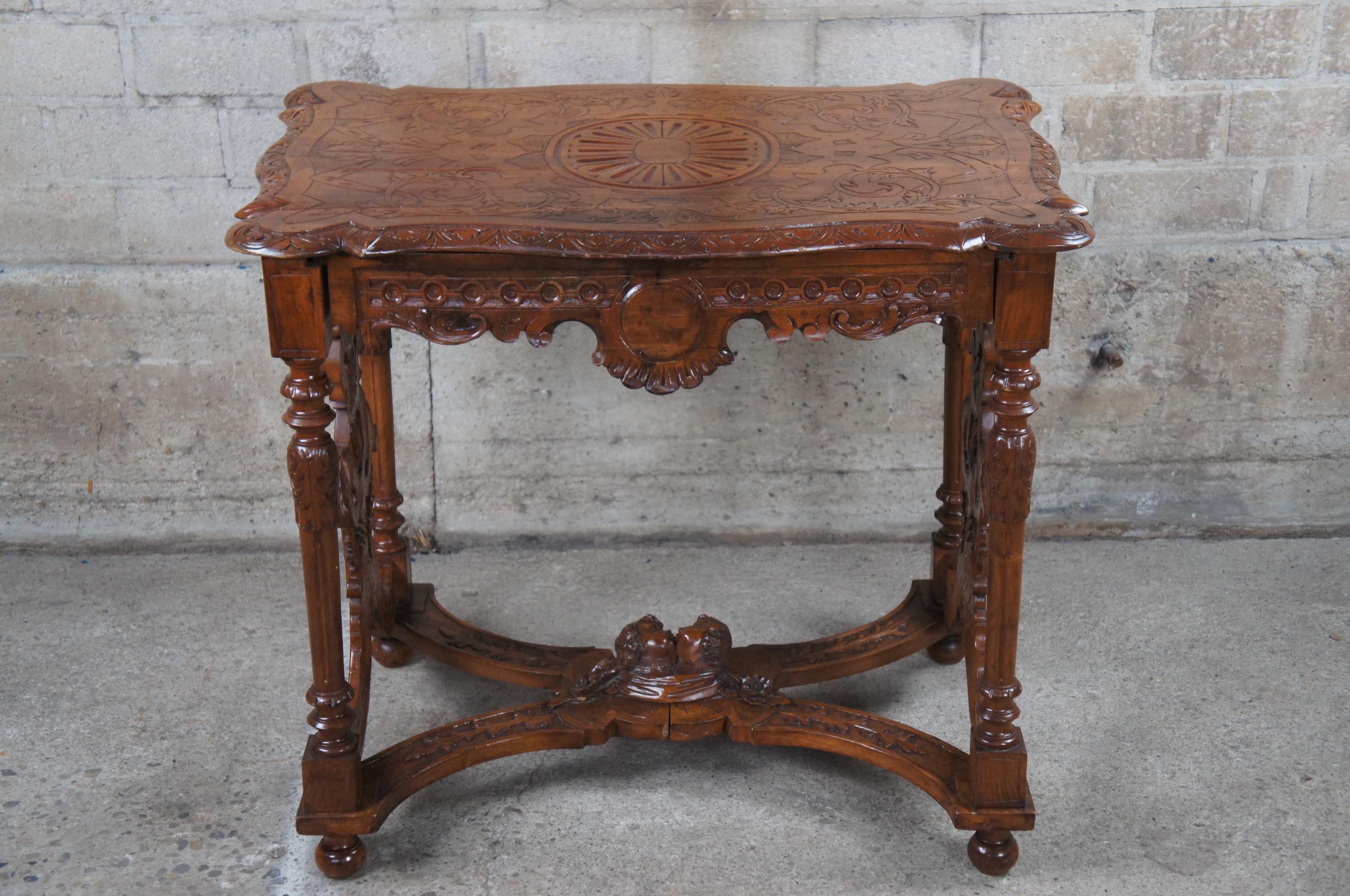 Antique Italian Renaissance Revival Walnut Figural Library Table Writing Desk 52 For Sale 8