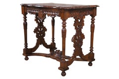 Antique Italian Renaissance Revival Walnut Figural Library Table Writing Desk 52