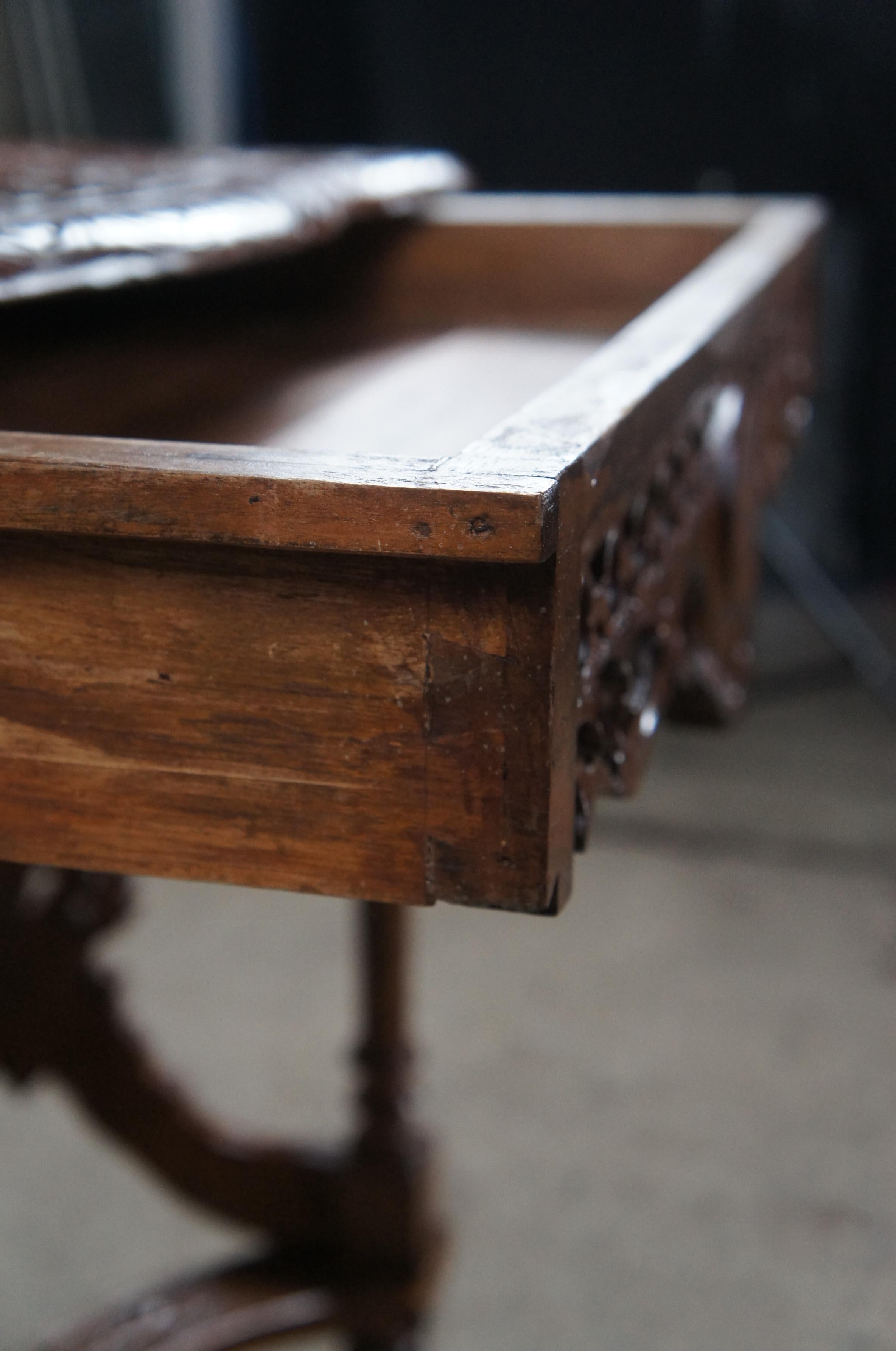 Antique Italian Renaissance Revival Walnut Figural Library Table Writing Desk 52 For Sale 1
