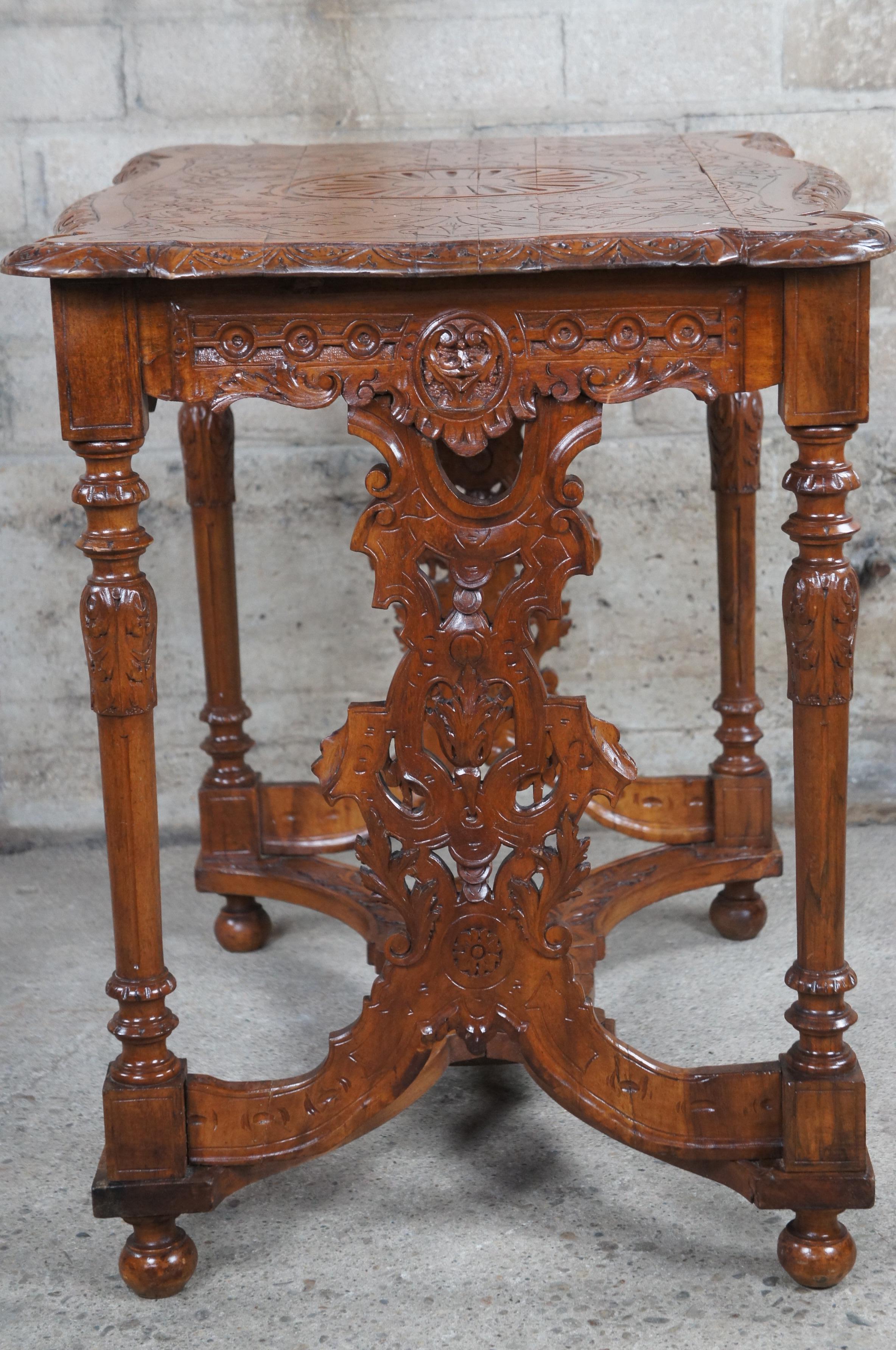 Antique Italian Renaissance Revival Walnut Figural Library Table Writing Desk 52 For Sale 5