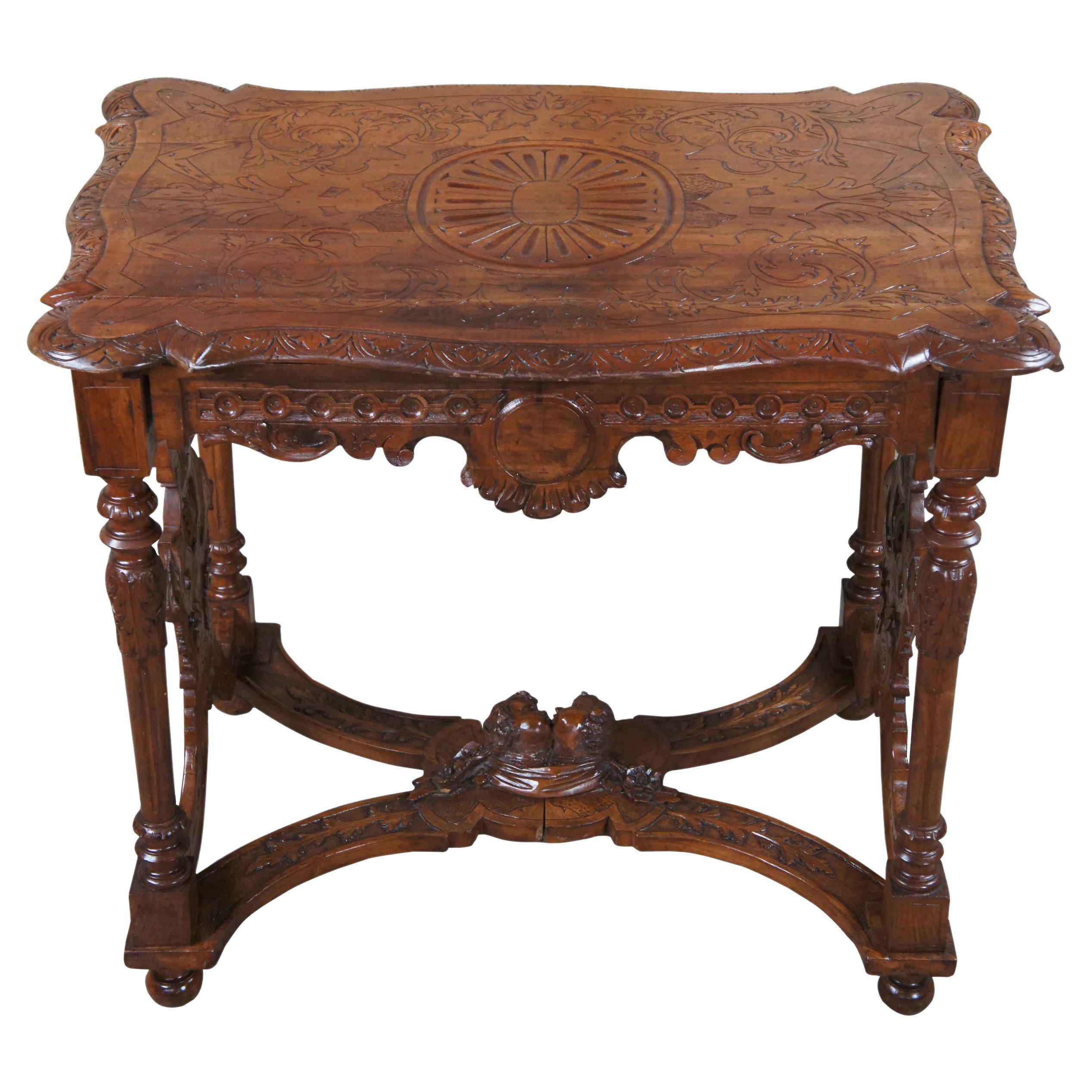 Antique Italian Renaissance Revival Walnut Figural Library Table Writing Desk 52