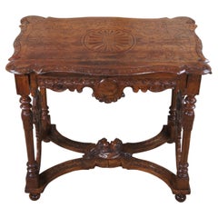 Antico tavolo da biblioteca figurato in legno di noce del Rinascimento italiano, scrivania 52