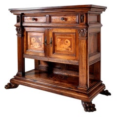 Antique Italian Renaissance Revival Walnut Marquetry Sideboard/Server circa 1880