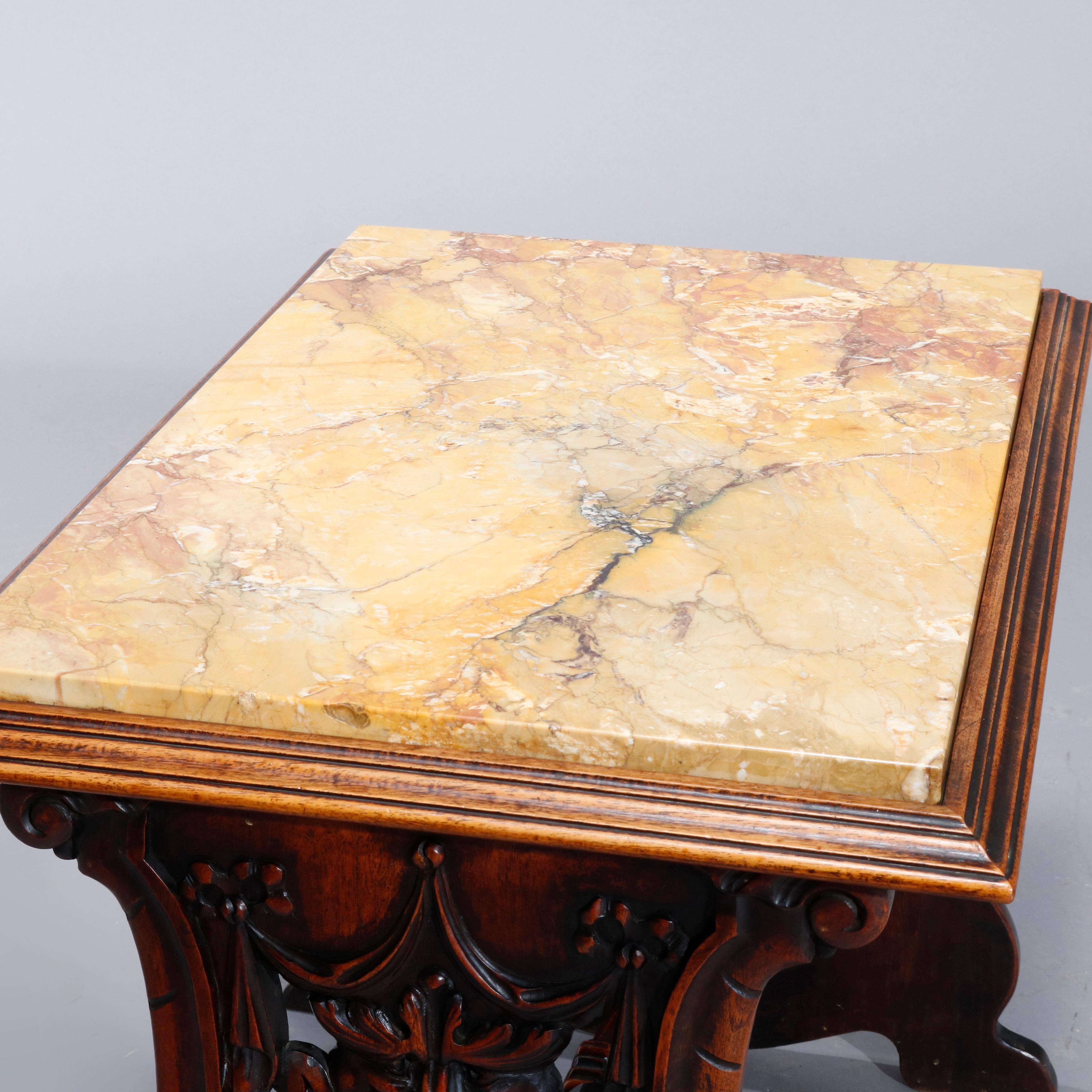 Italian Renaissance Revival Wind God Figural Walnut Marble Table, circa 1900 5