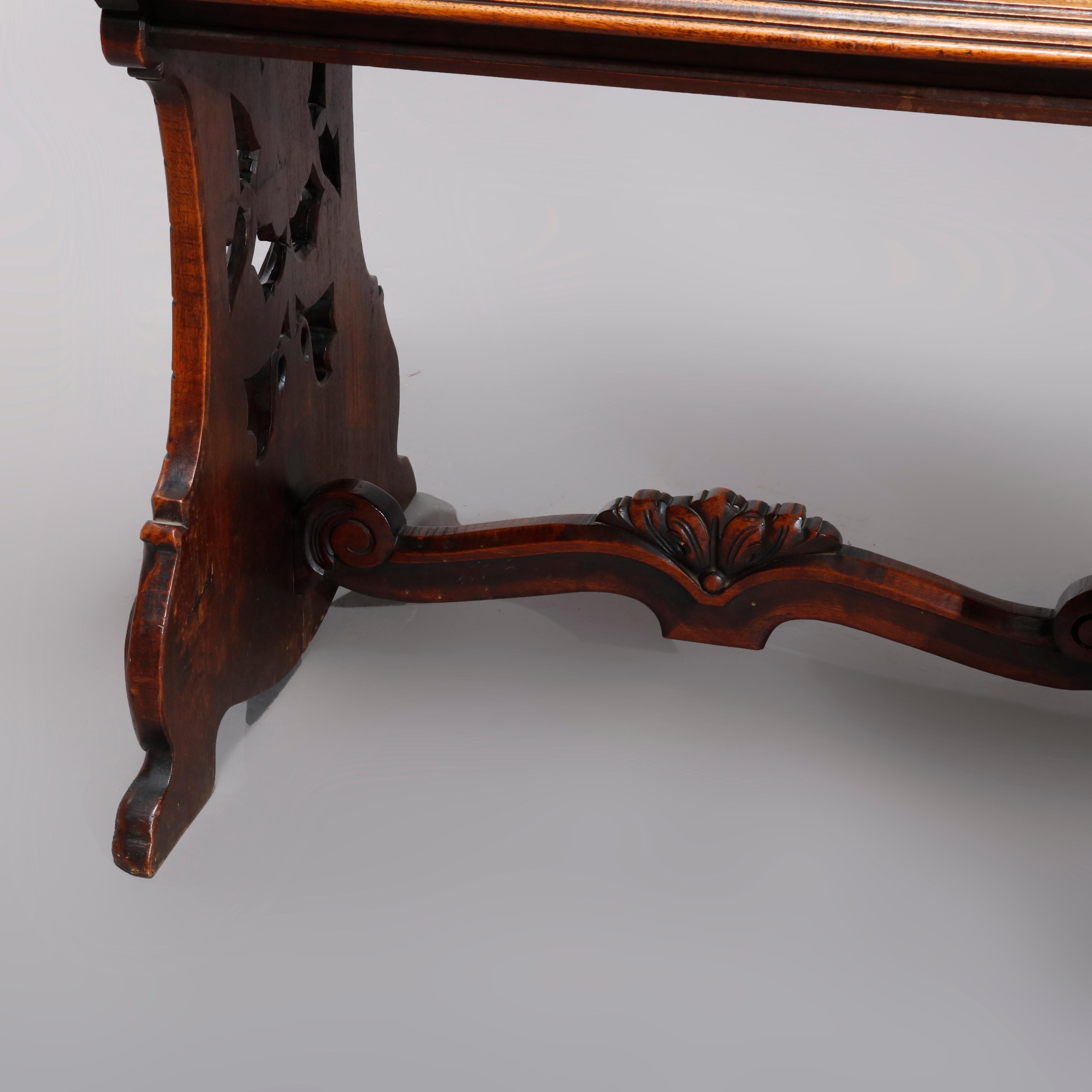 Italian Renaissance Revival Wind God Figural Walnut Marble Table, circa 1900 6