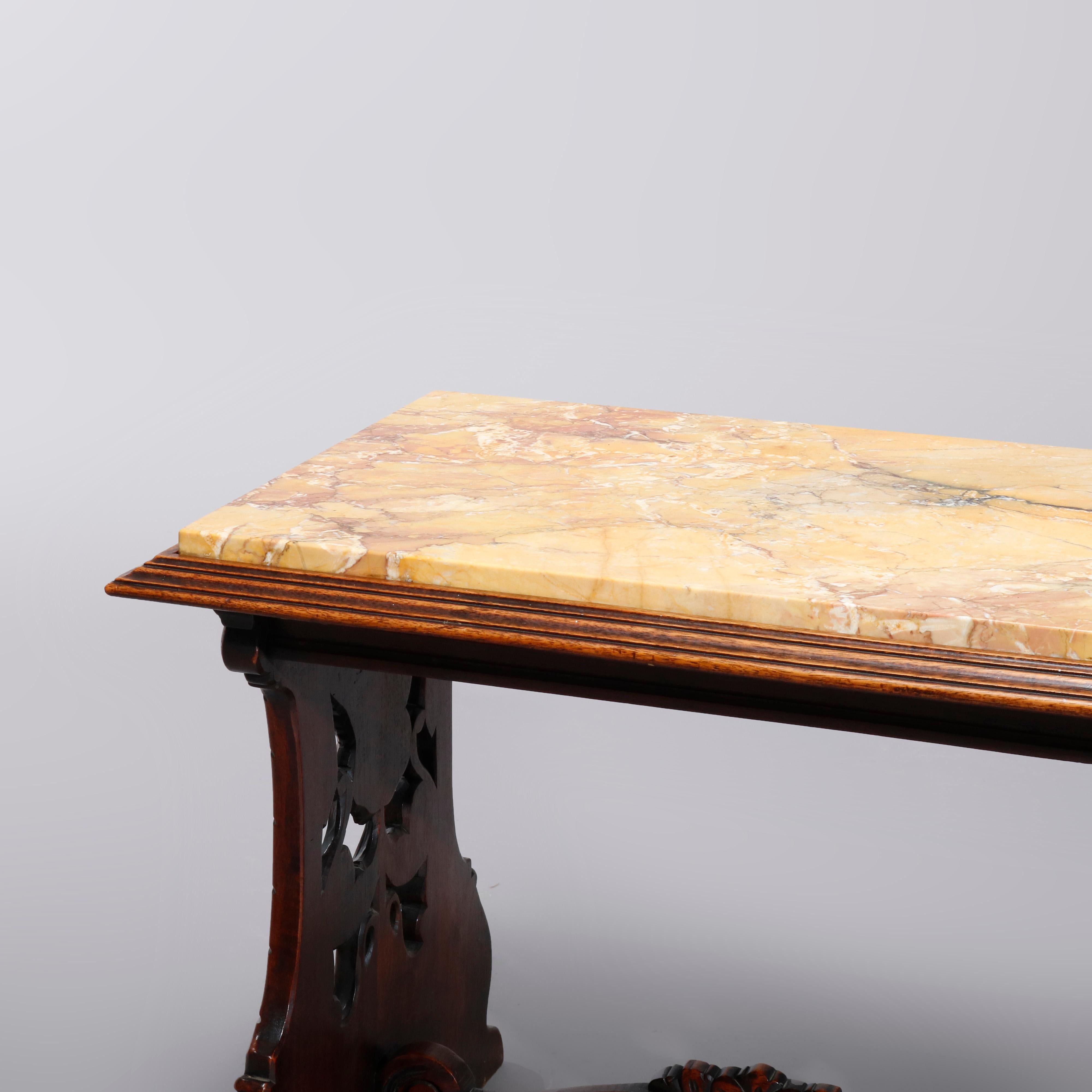 Italian Renaissance Revival Wind God Figural Walnut Marble Table, circa 1900 1