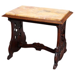 Italian Renaissance Revival Wind God Figural Walnut Marble Table, circa 1900