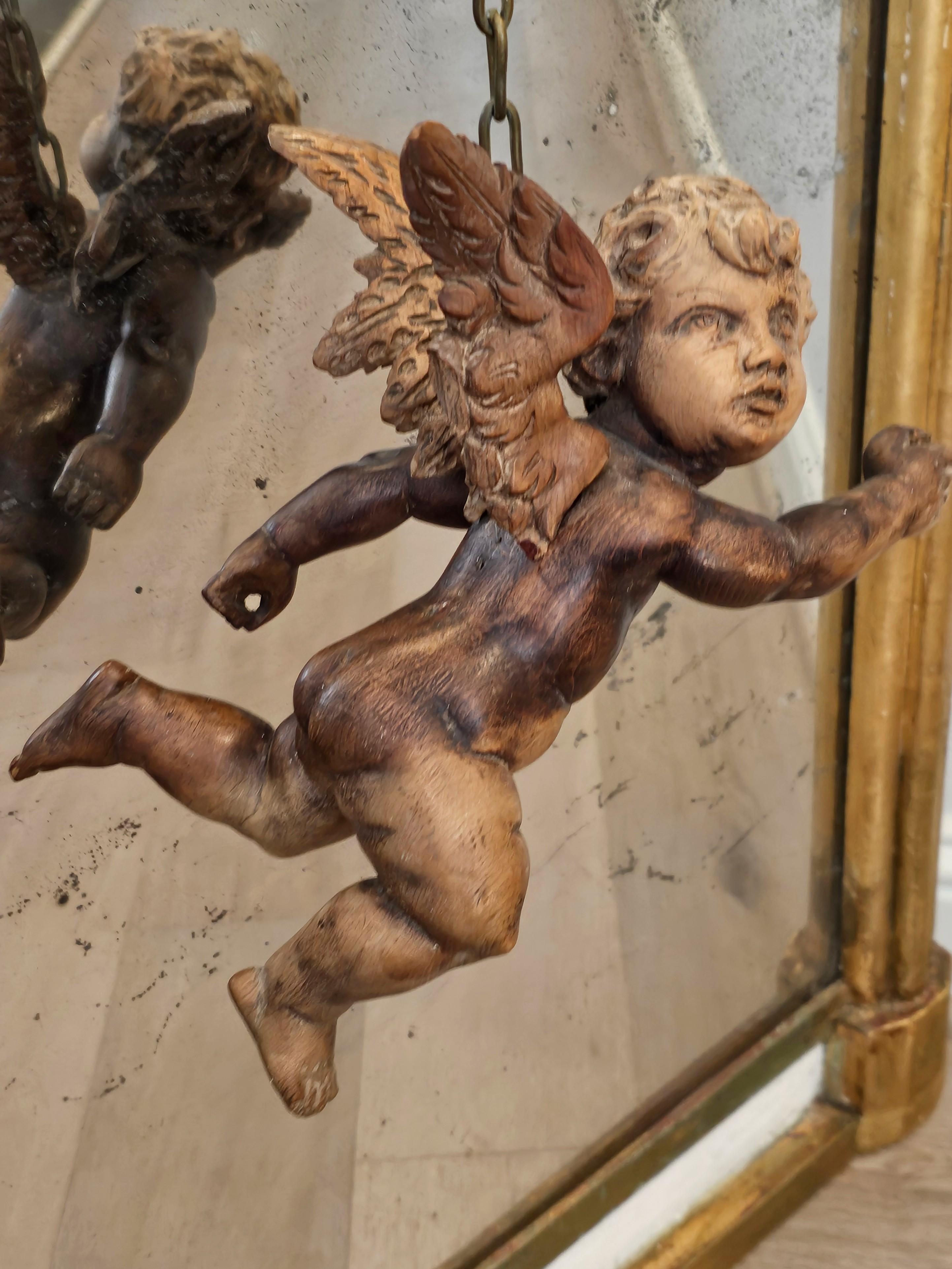 Antike italienische Renaissance Skulptur geschnitzt Giltwood Spiegel mit Putti Figur im Angebot 9