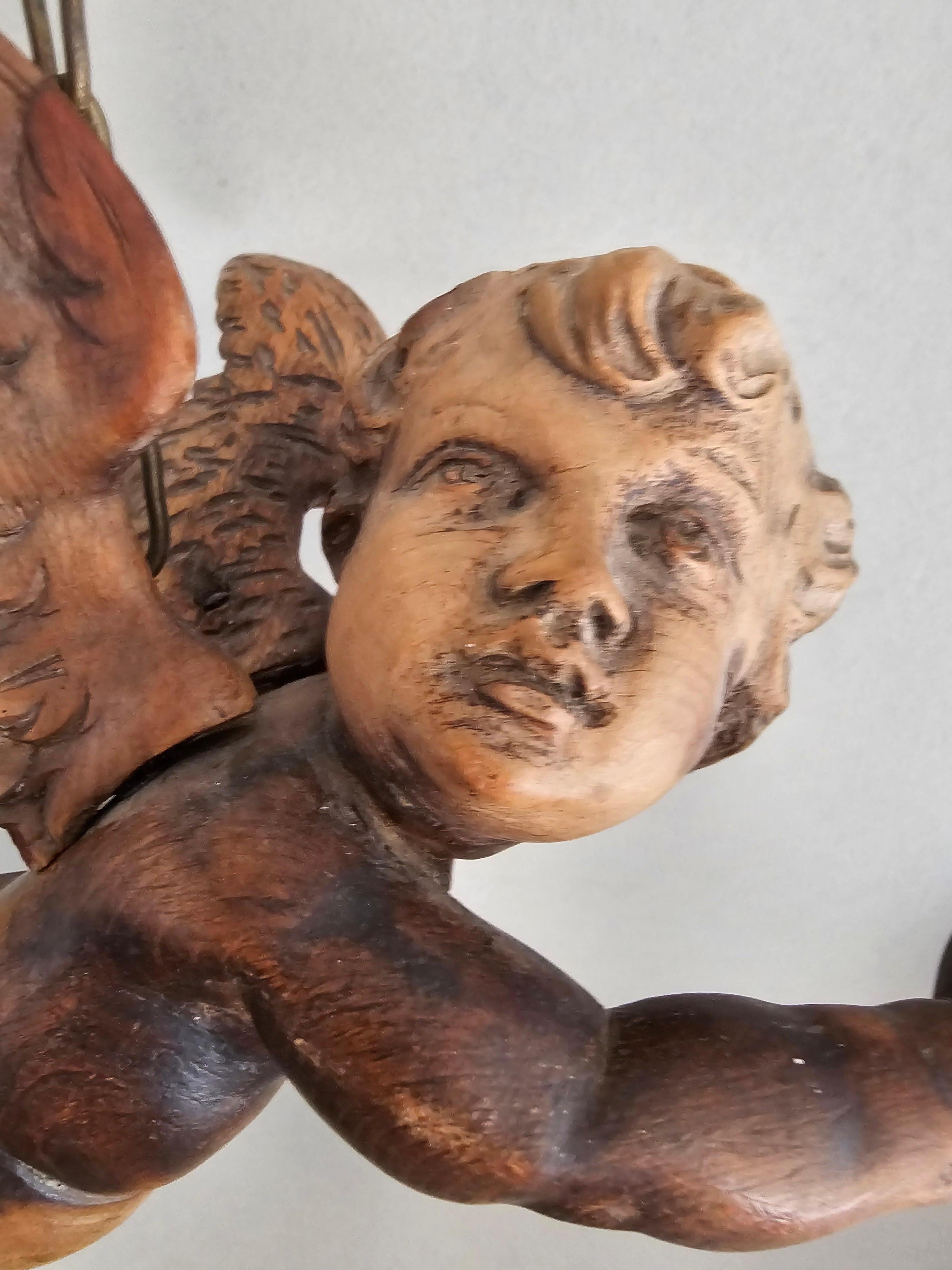 Antike italienische Renaissance Skulptur geschnitzt Giltwood Spiegel mit Putti Figur im Angebot 11