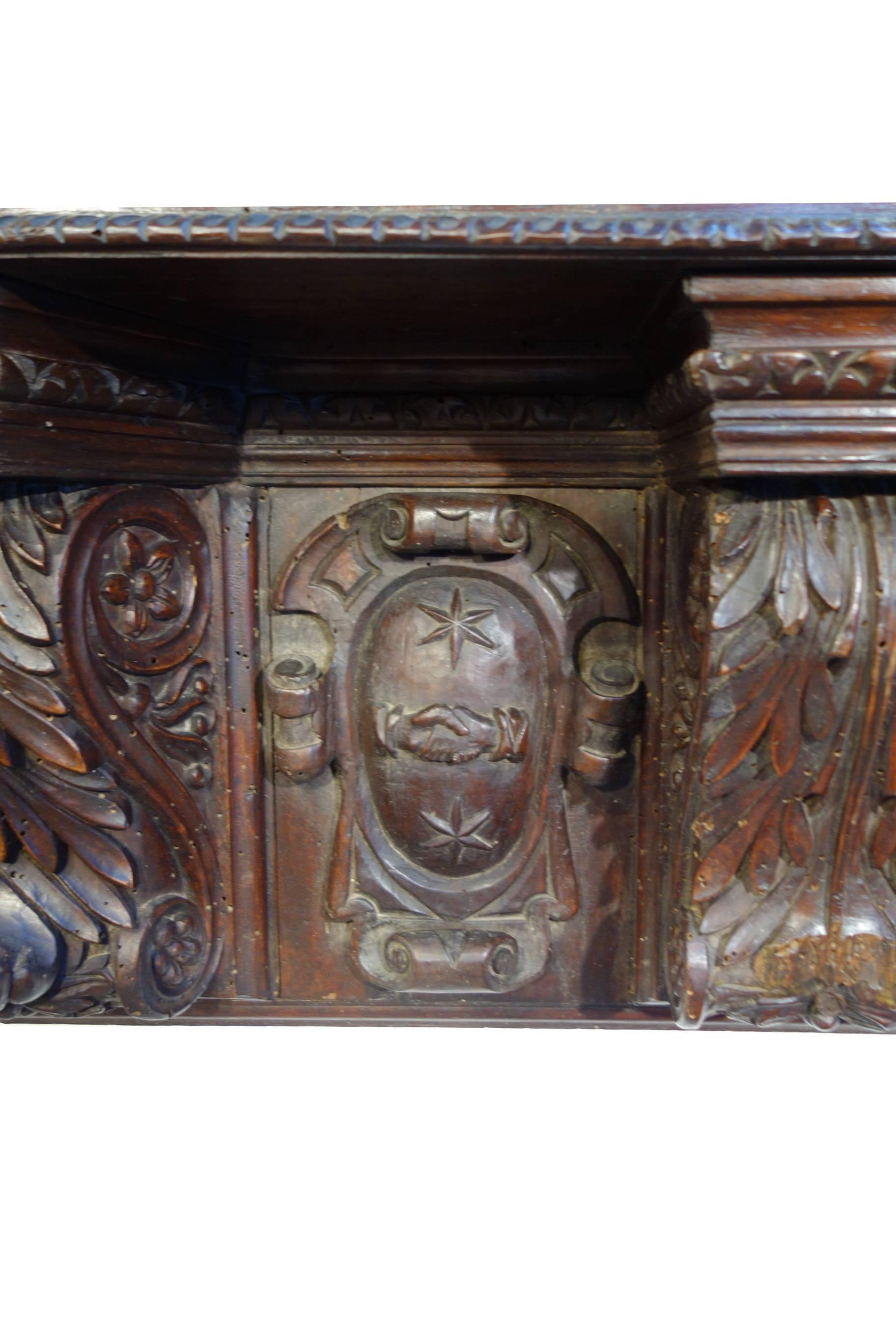 Hand-Carved Antique Italian Renaissance Style Architectural Hand Carved Shelf Circa 1840