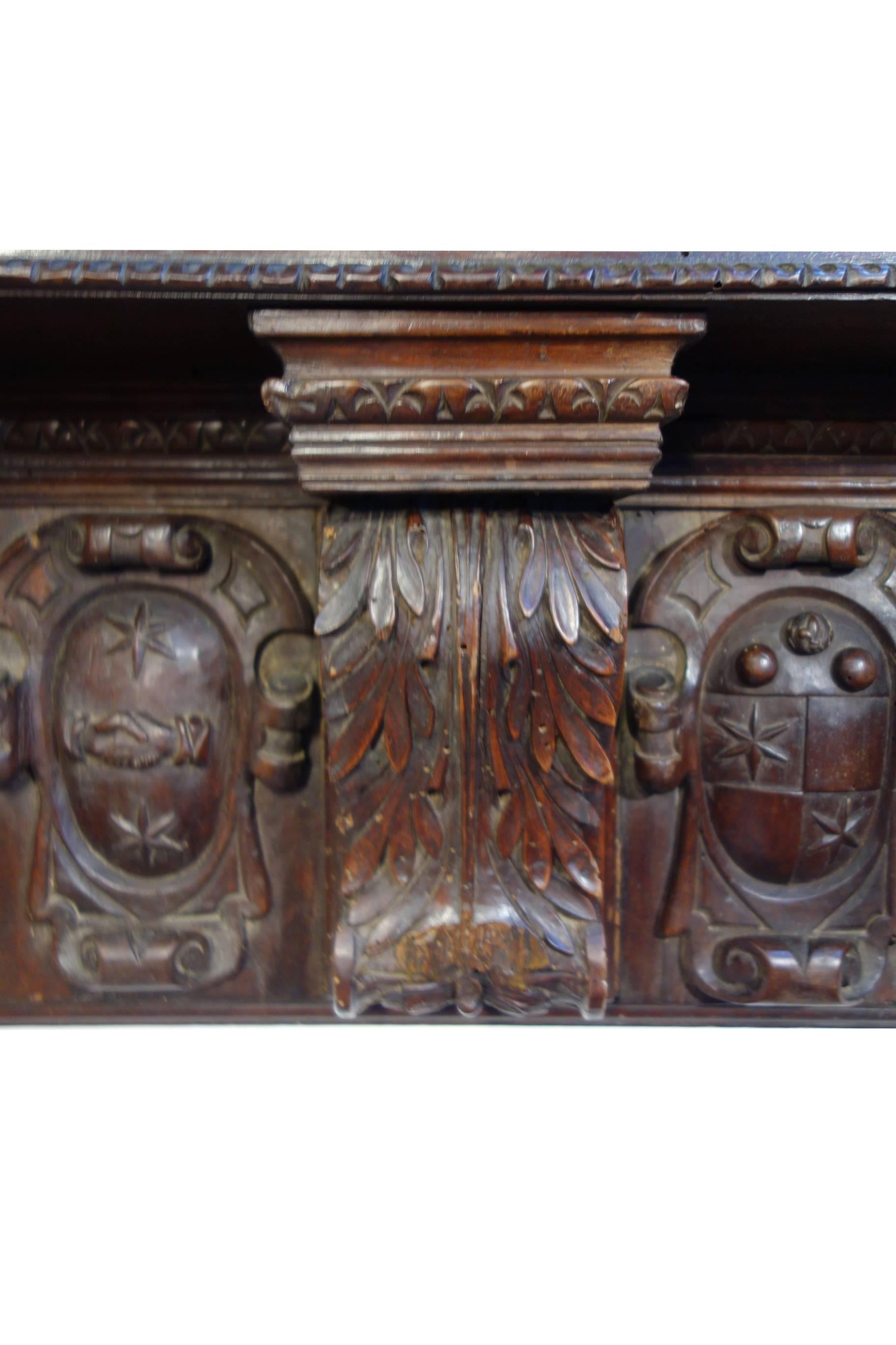 Antique Italian Renaissance Style Architectural Hand Carved Shelf Circa 1840 In Good Condition In Encinitas, CA
