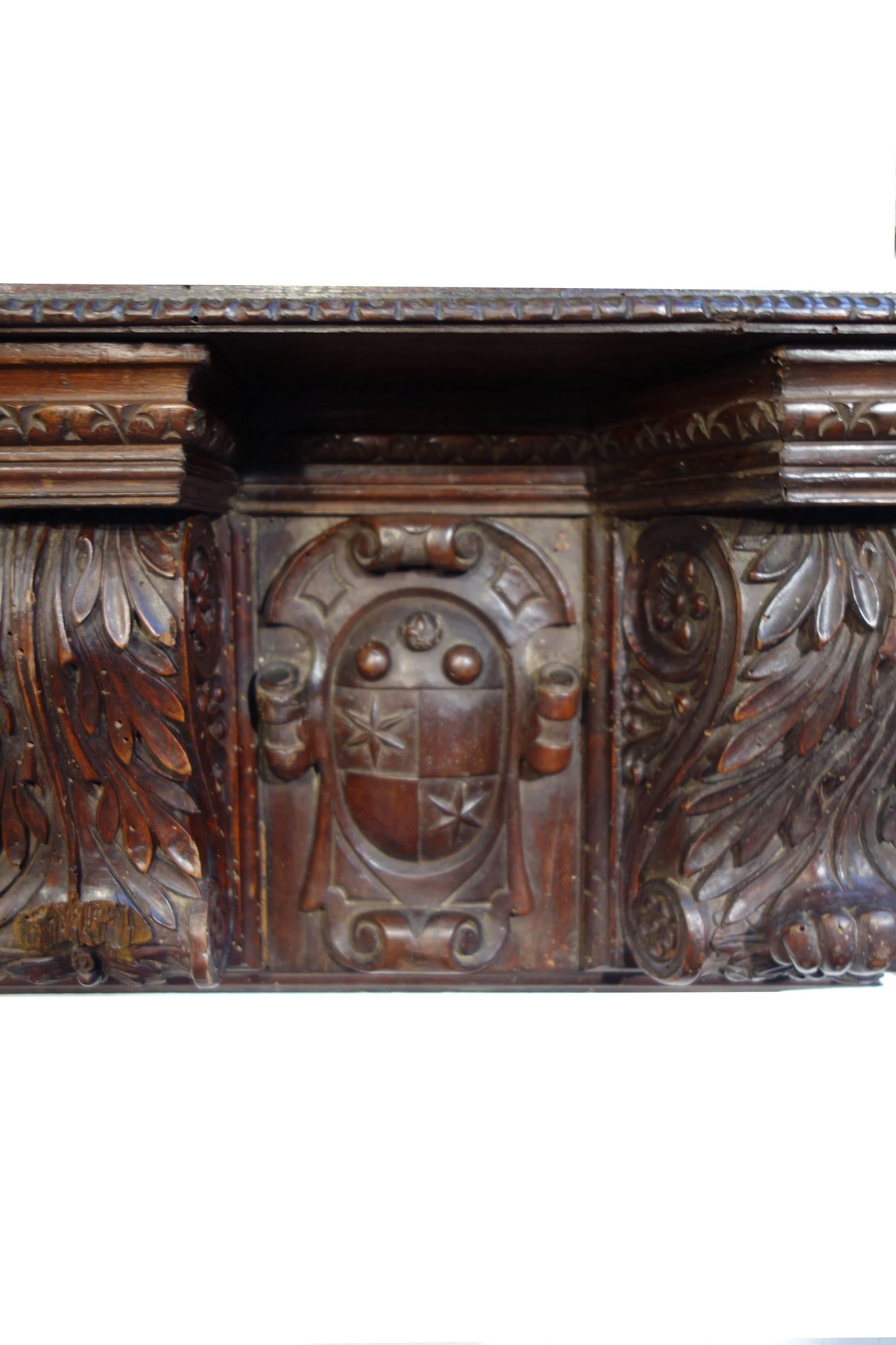 19th Century Antique Italian Renaissance Style Architectural Hand Carved Shelf Circa 1840