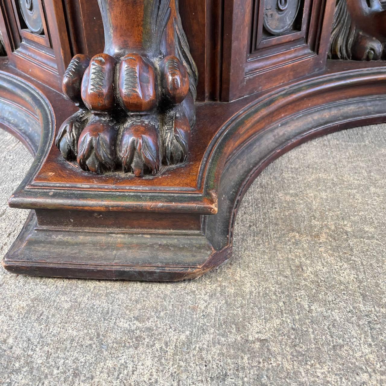 Antique Italian Renaissance Style Carved Walnut Dining Table For Sale 9