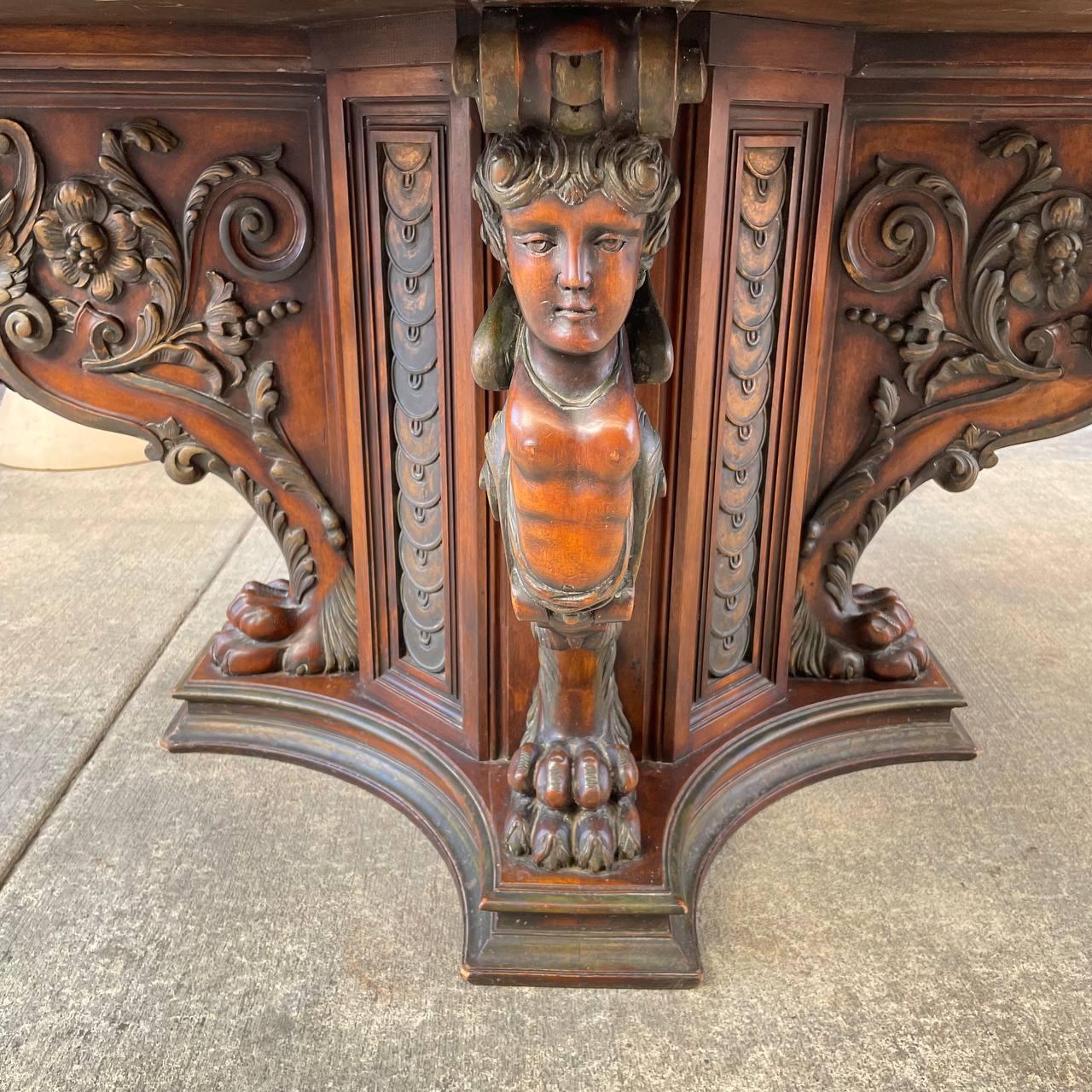 Antique Italian Renaissance Style Carved Walnut Dining Table For Sale 4