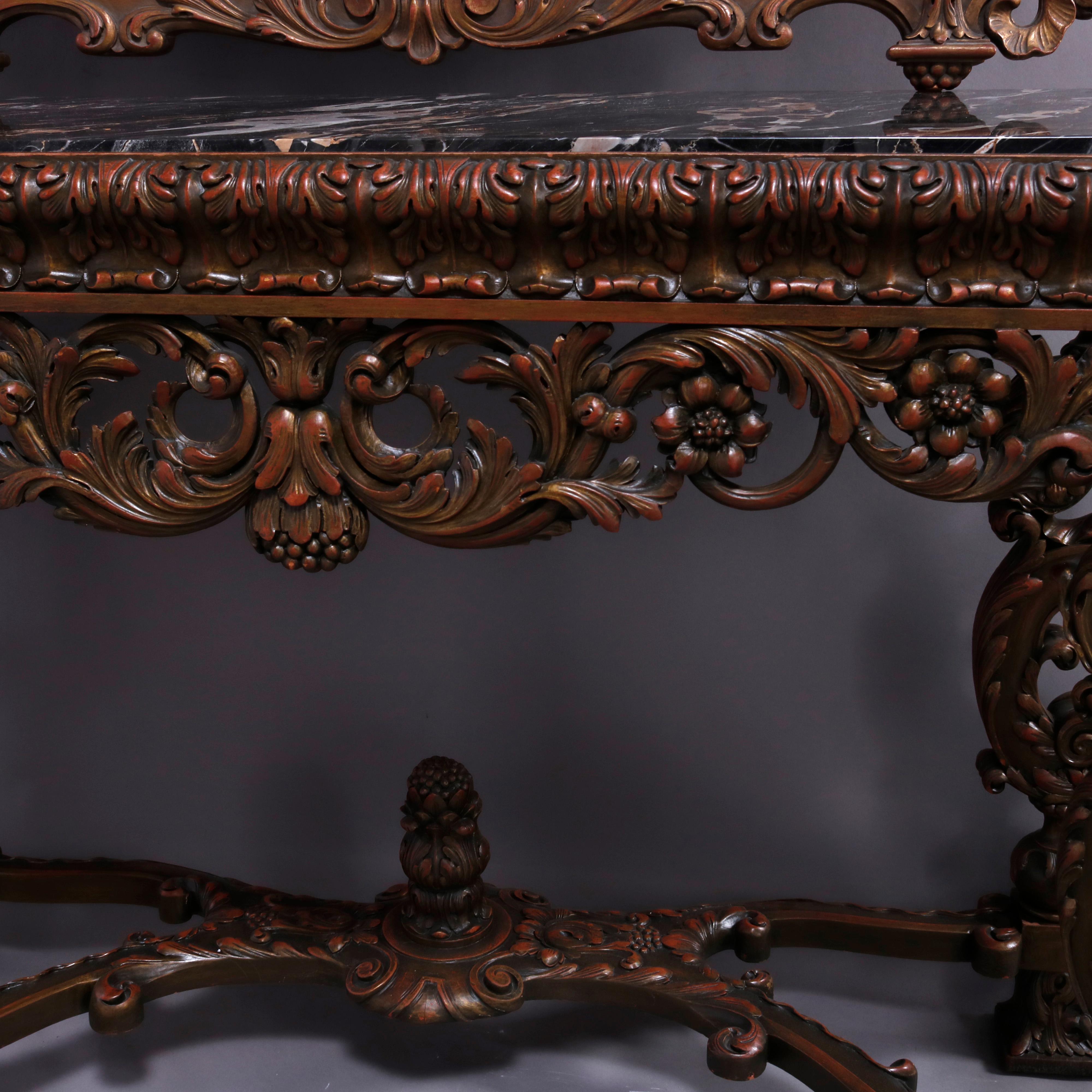 Antique Italian Renaissance Style Deeply Carved Walnut Console & Mirror, c1890 7
