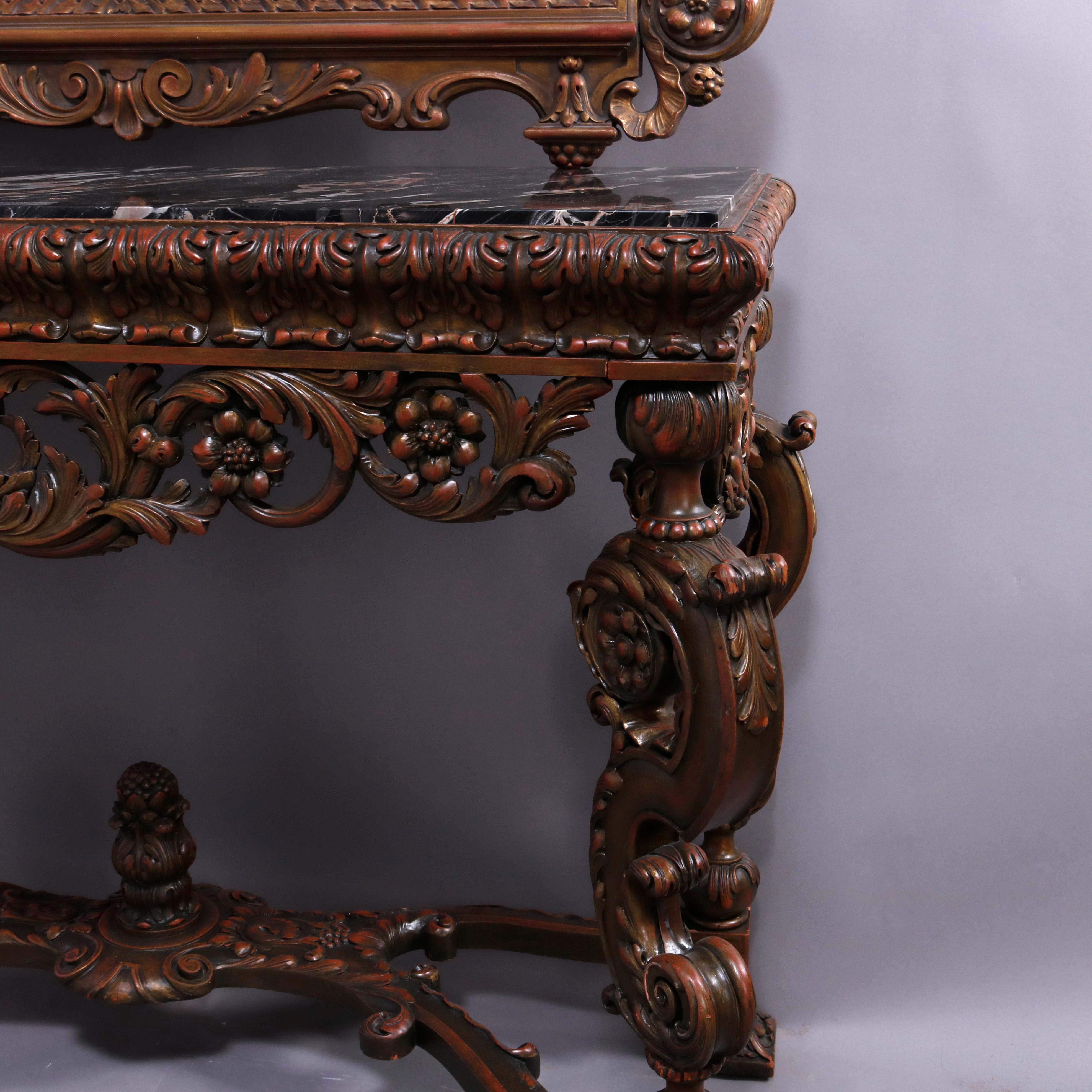 Antique Italian Renaissance Style Deeply Carved Walnut Console & Mirror, c1890 8