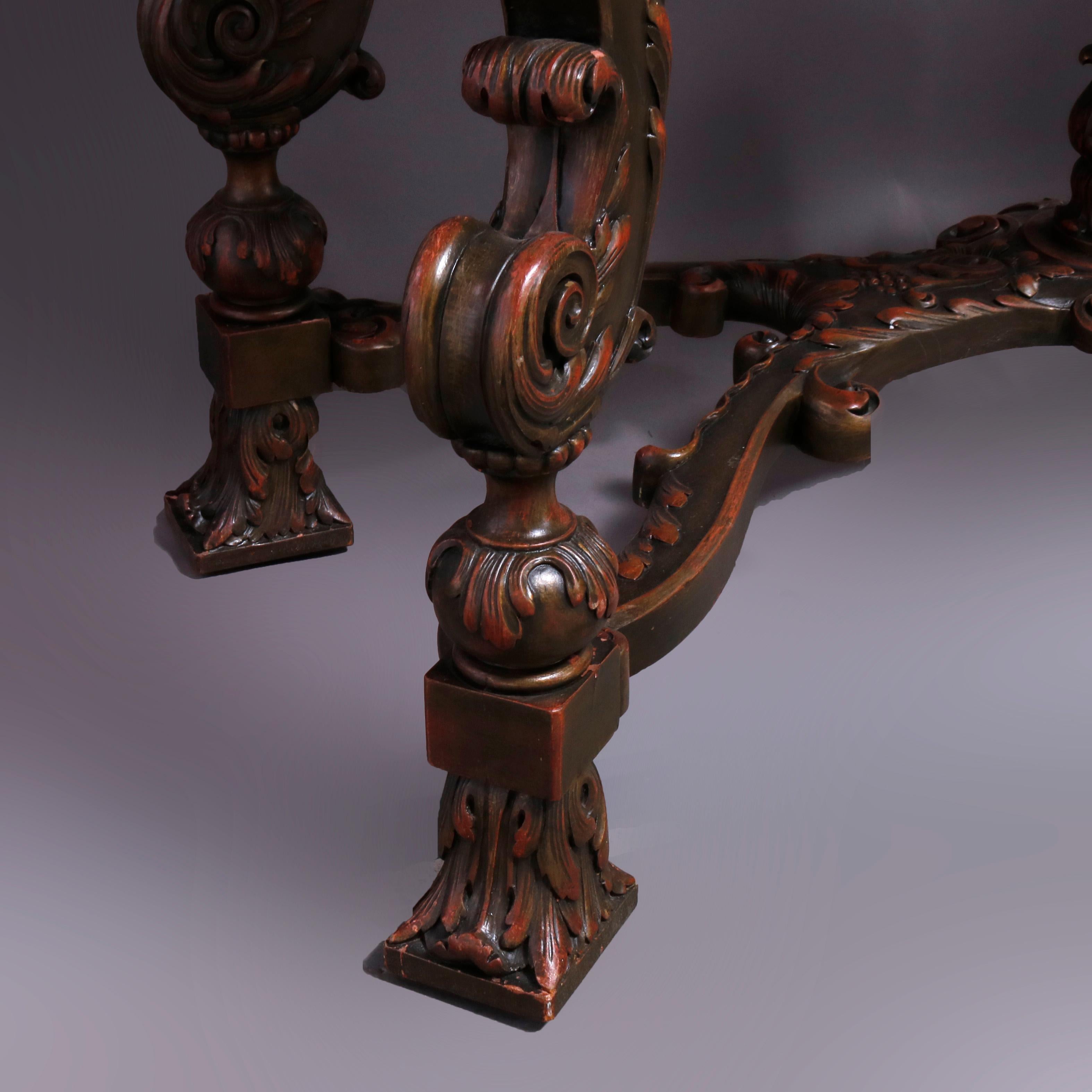 Antique Italian Renaissance Style Deeply Carved Walnut Console & Mirror, c1890 11