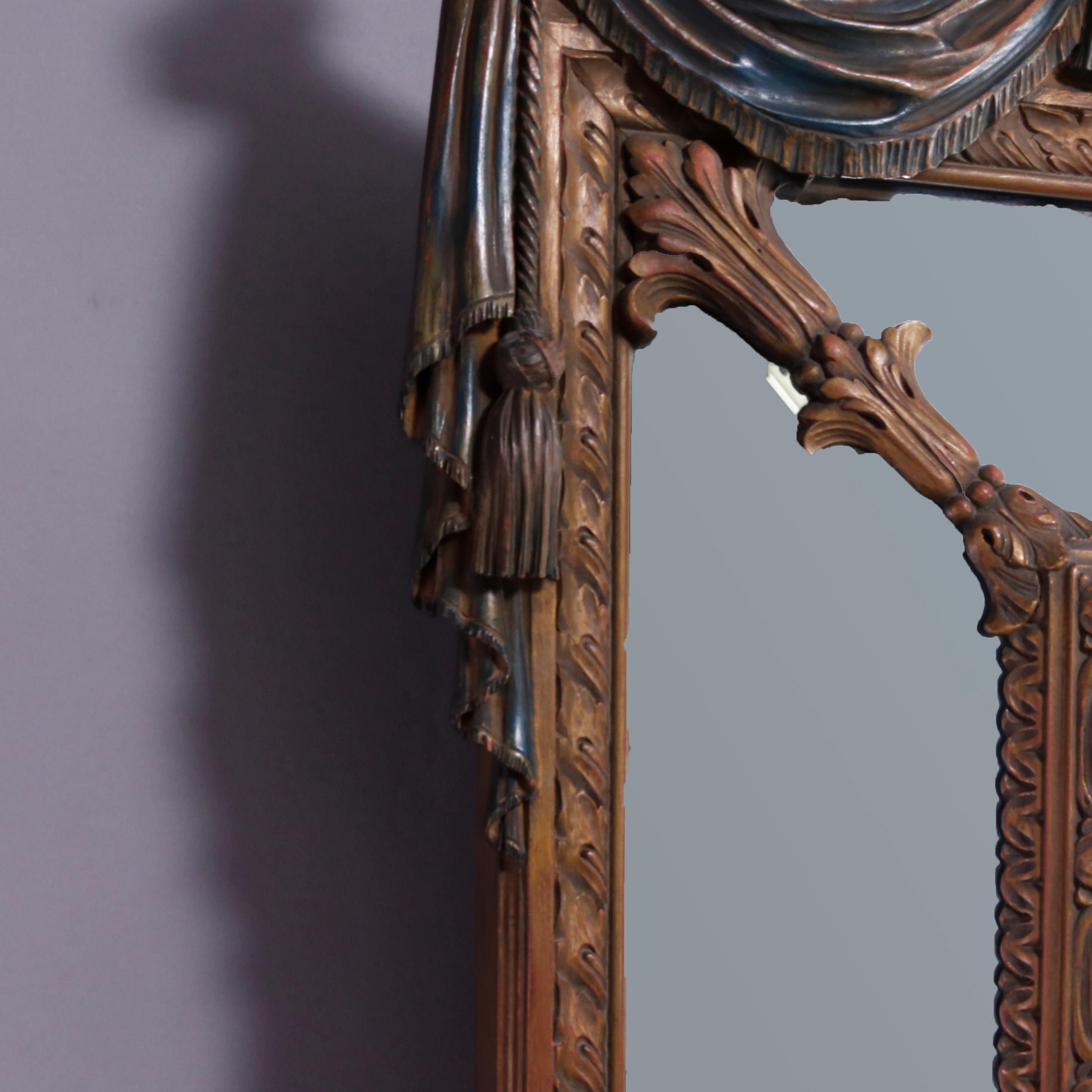 Antique Italian Renaissance Style Deeply Carved Walnut Console & Mirror, c1890 12