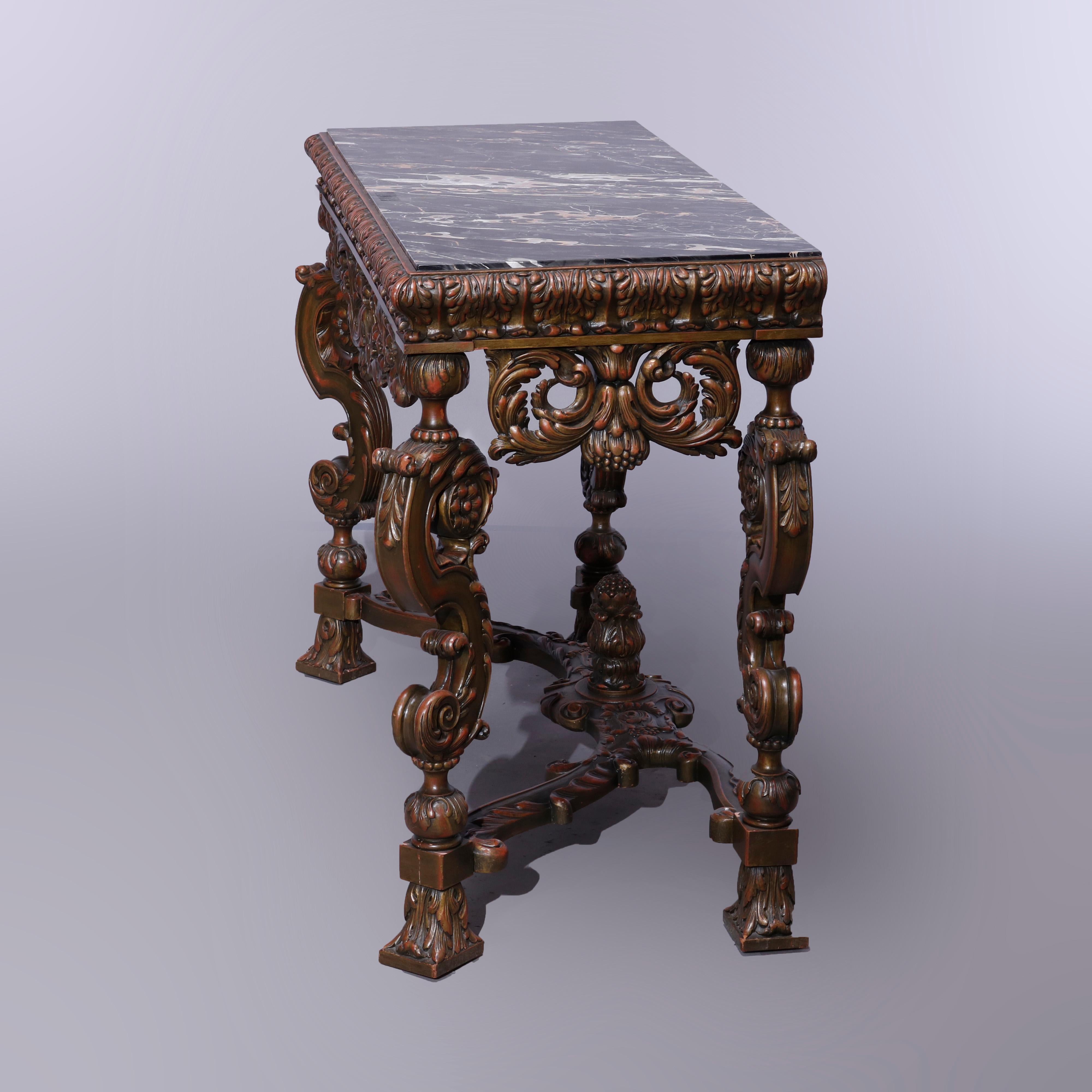Antique Italian Renaissance Style Deeply Carved Walnut Console & Mirror, c1890 13