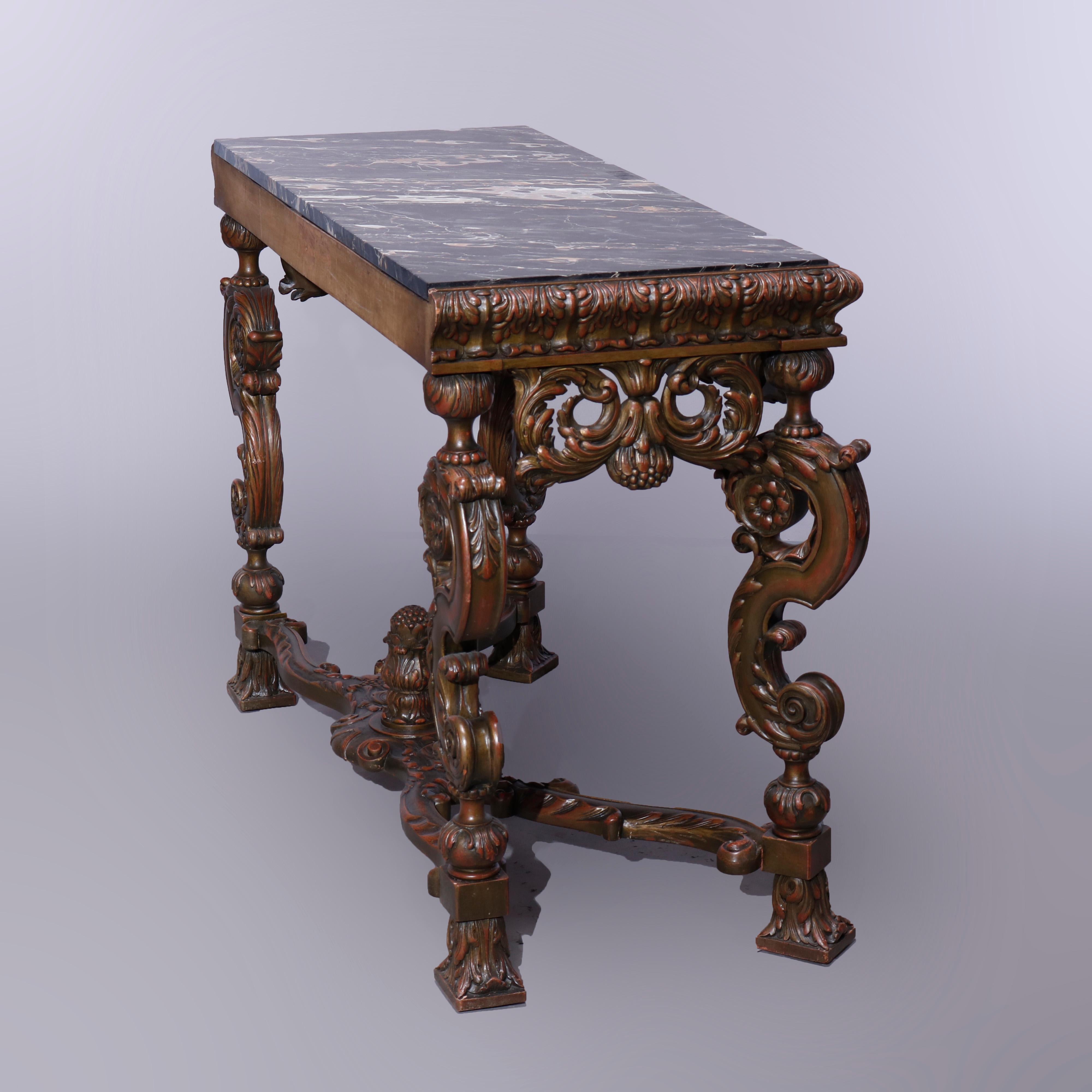 Antique Italian Renaissance Style Deeply Carved Walnut Console & Mirror, c1890 14