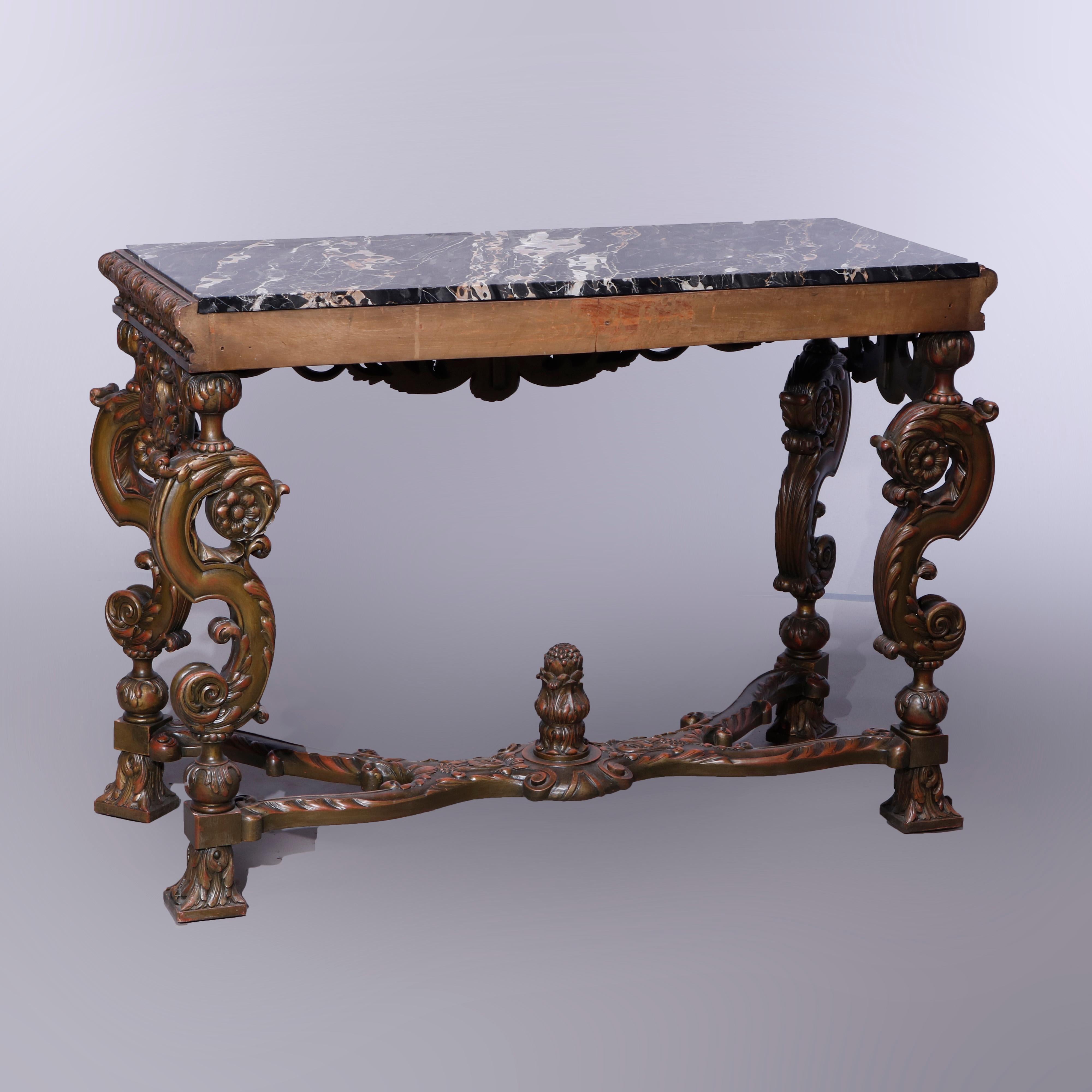 Antique Italian Renaissance Style Deeply Carved Walnut Console & Mirror, c1890 15