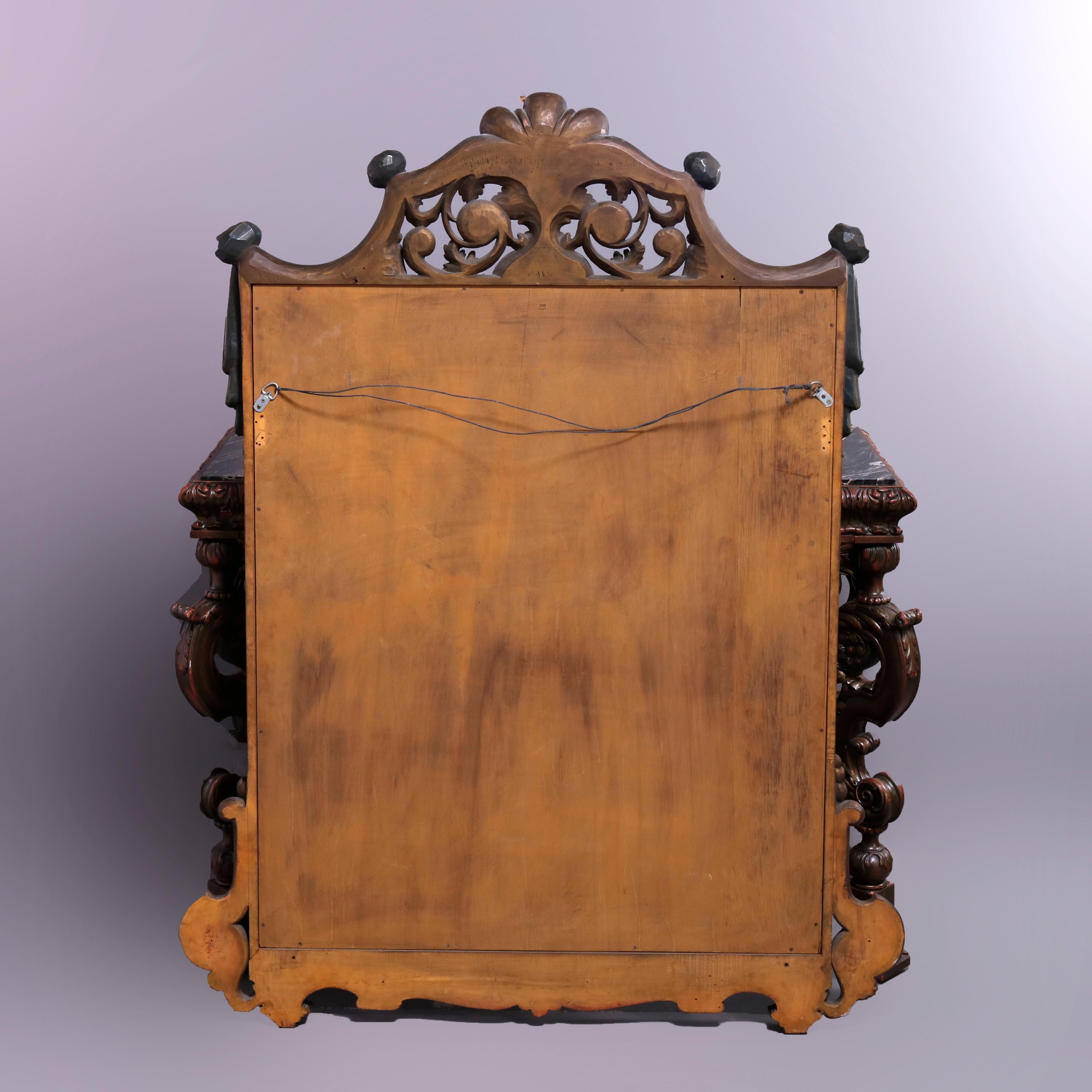Antique Italian Renaissance Style Deeply Carved Walnut Console & Mirror, c1890 16
