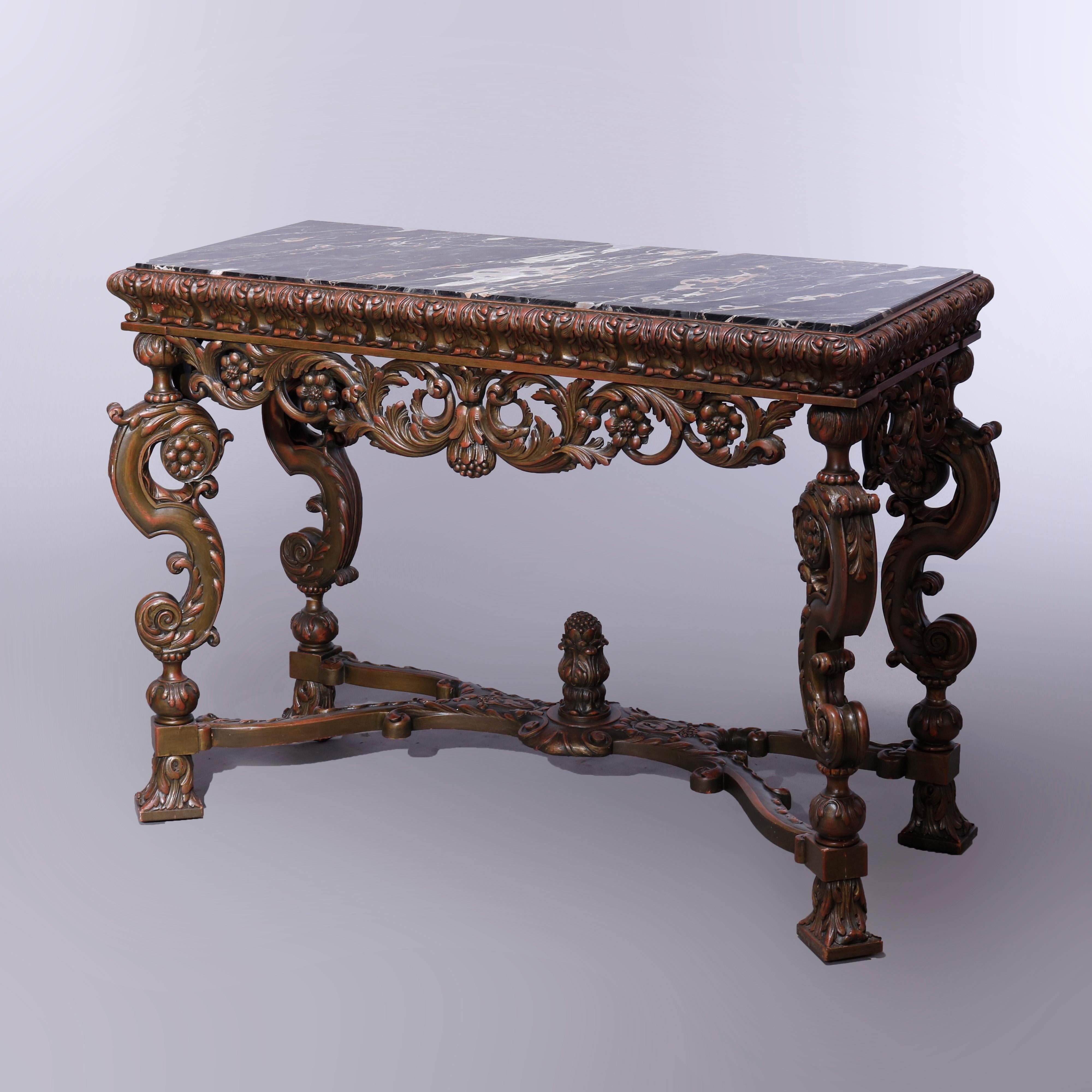 Antique Italian Renaissance Style Deeply Carved Walnut Console & Mirror, c1890 In Good Condition In Big Flats, NY