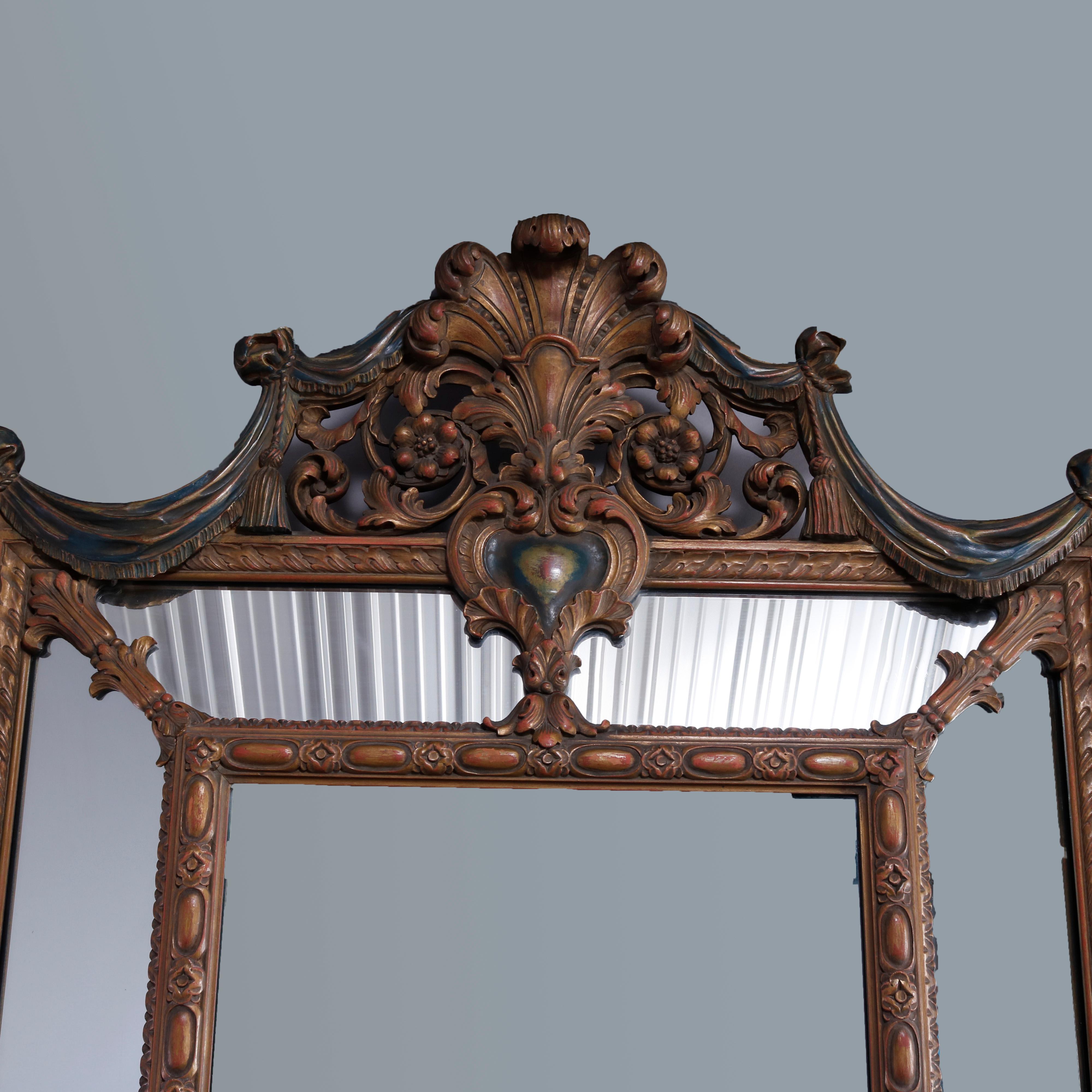 19th Century Antique Italian Renaissance Style Deeply Carved Walnut Console & Mirror, c1890