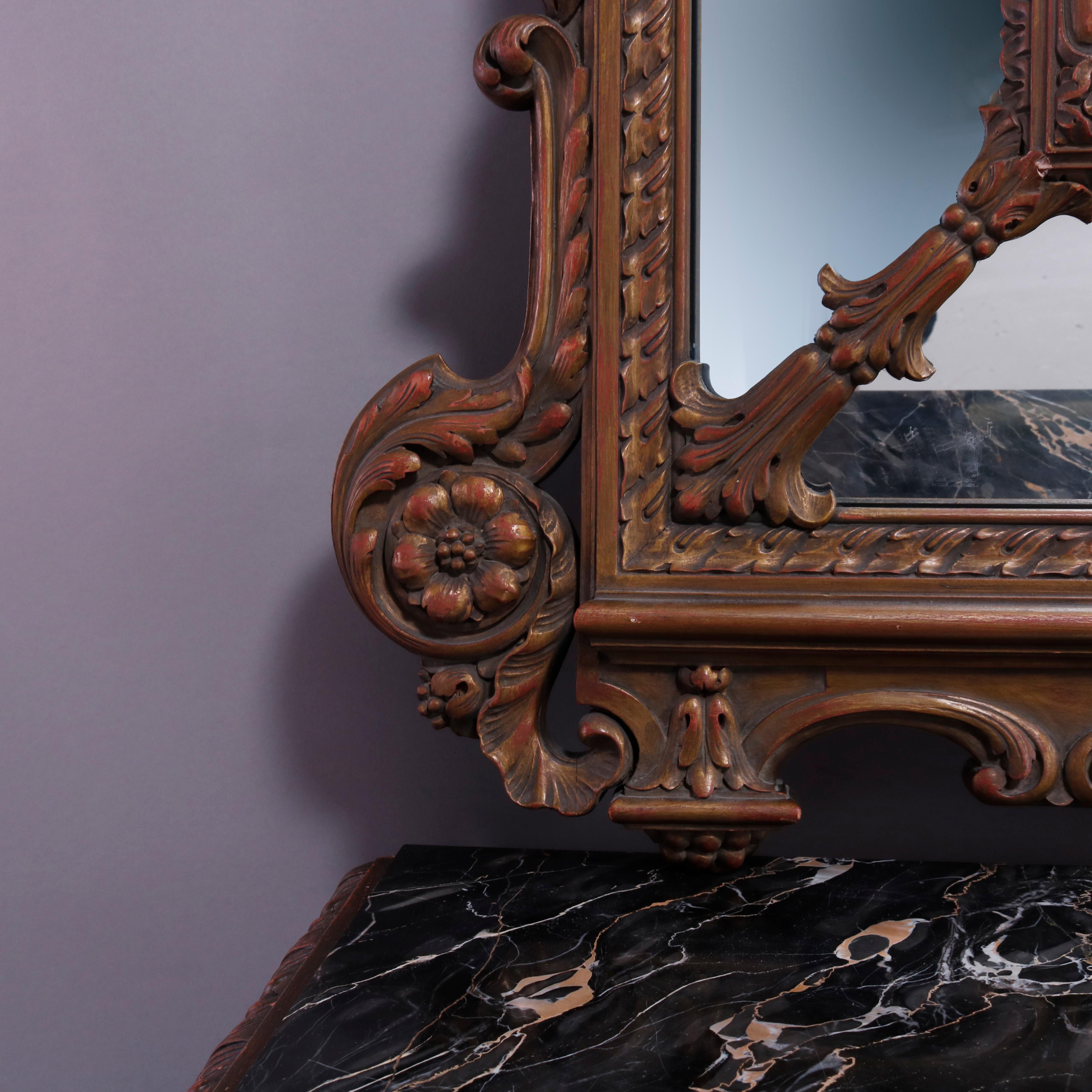Antique Italian Renaissance Style Deeply Carved Walnut Console & Mirror, c1890 1