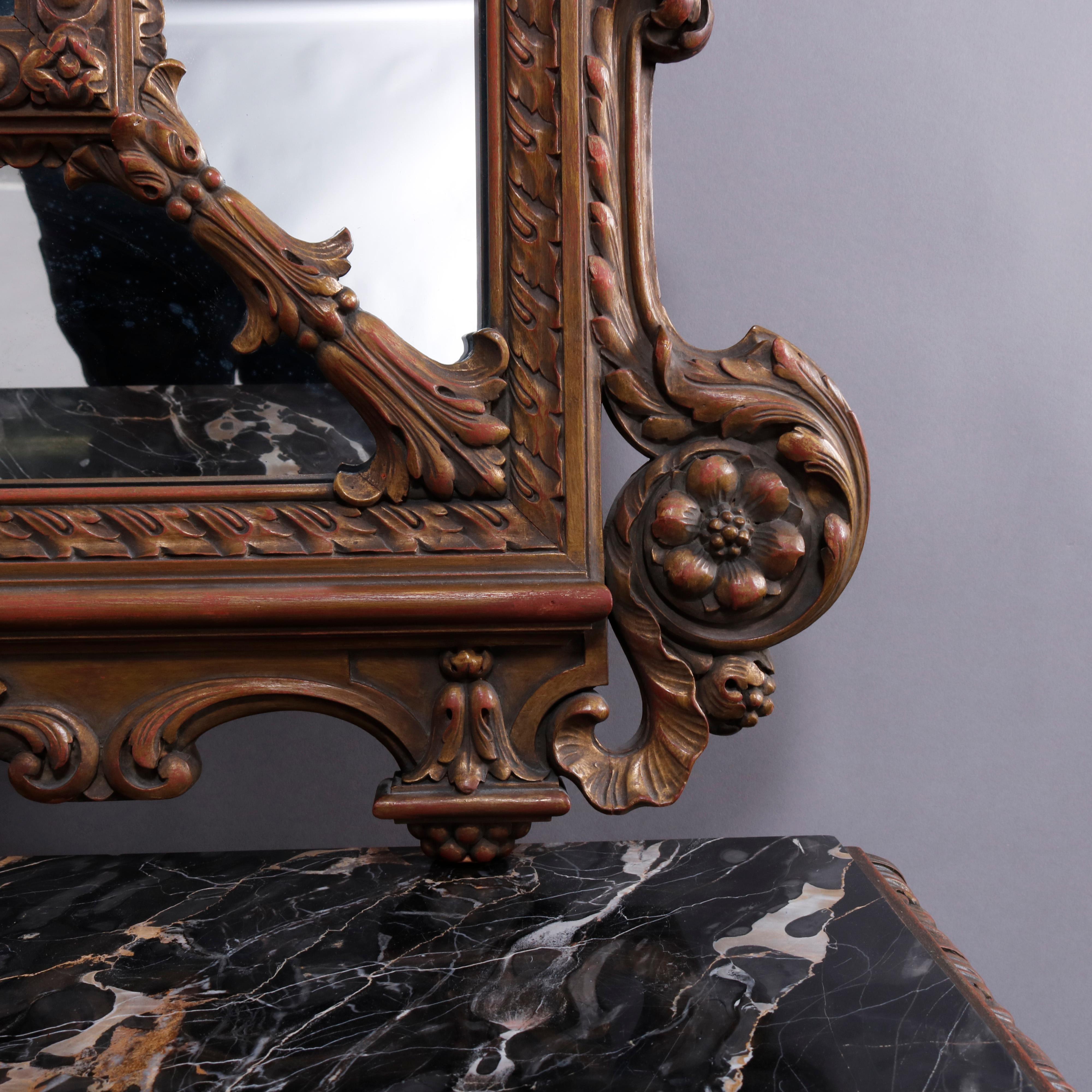 Antique Italian Renaissance Style Deeply Carved Walnut Console & Mirror, c1890 2