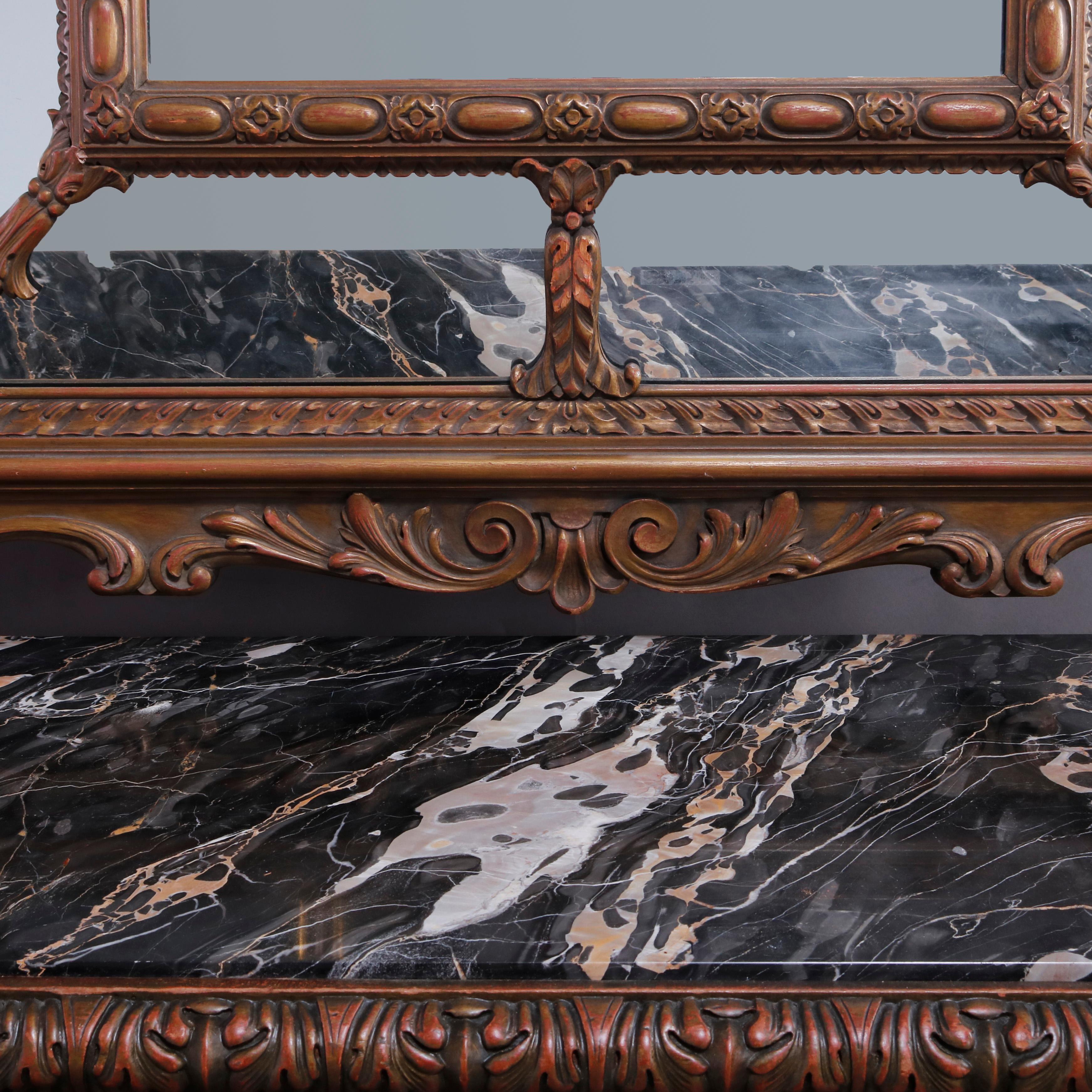Antique Italian Renaissance Style Deeply Carved Walnut Console & Mirror, c1890 3