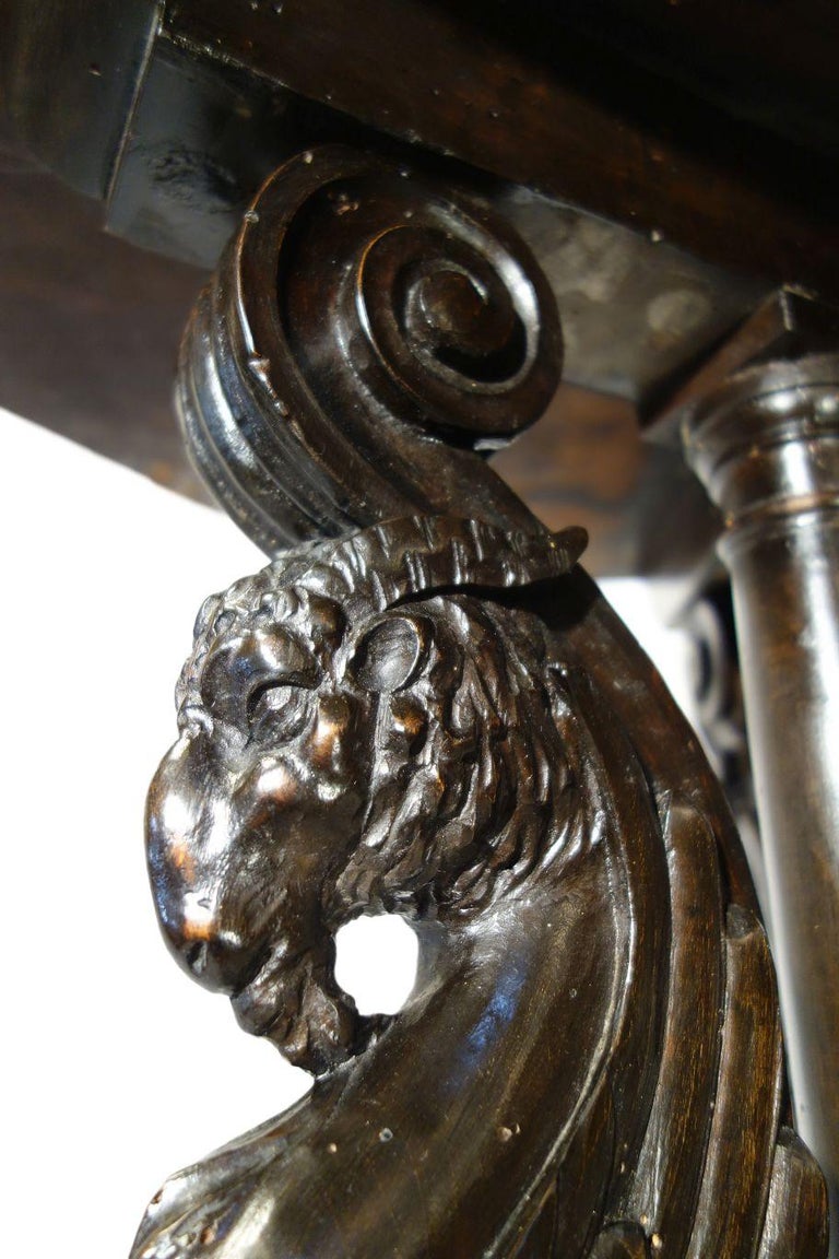 19th Century Italian Renaissance Style Griffon Carved Walnut Hexagonal Table For Sale 9