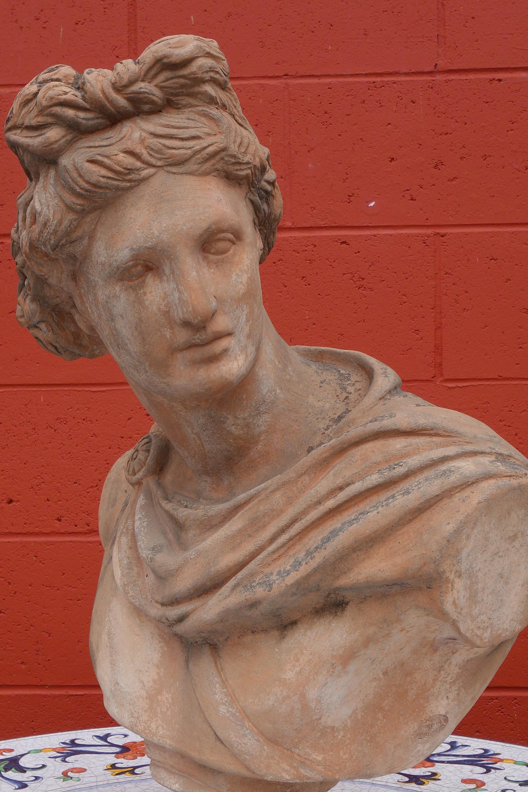 19th Century Italian Renaissance Style Old Impruneta Terracotta Bust of Apollo In Good Condition In Encinitas, CA