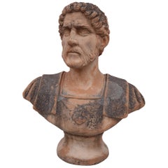 Antique Italian Renaissance Style Old Impruneta Terracotta Emperor Caesar Bust