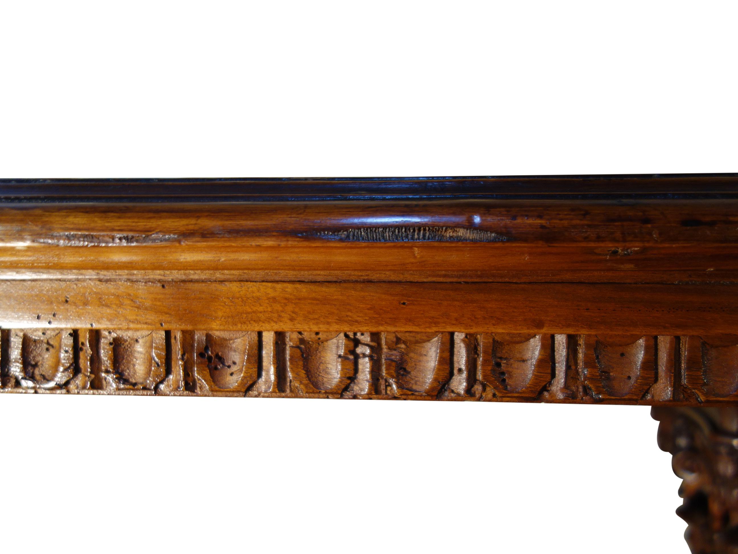 Antique Italian Renaissance Style Solid Carved Walnut Console, Florence 1820 10