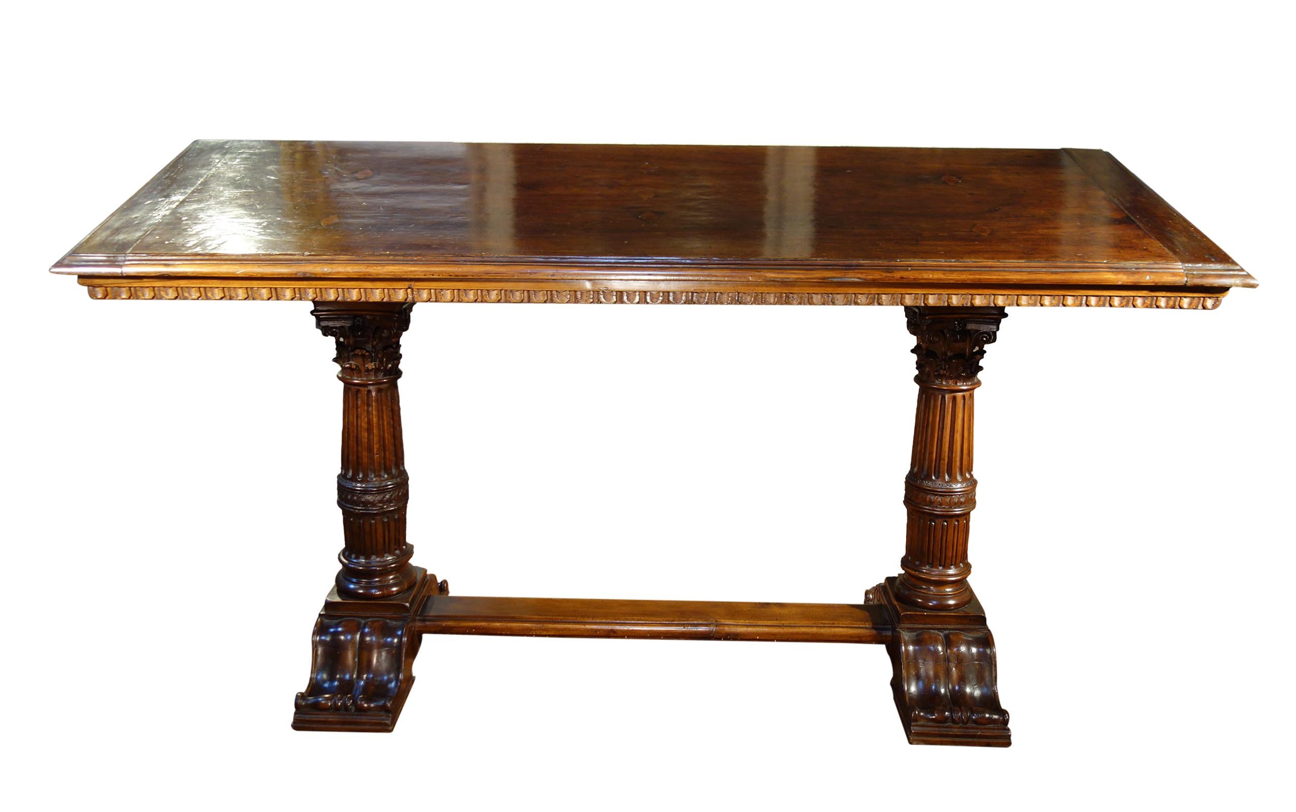 Hand-Carved Antique Italian Renaissance Style Solid Carved Walnut Console, Florence 1820