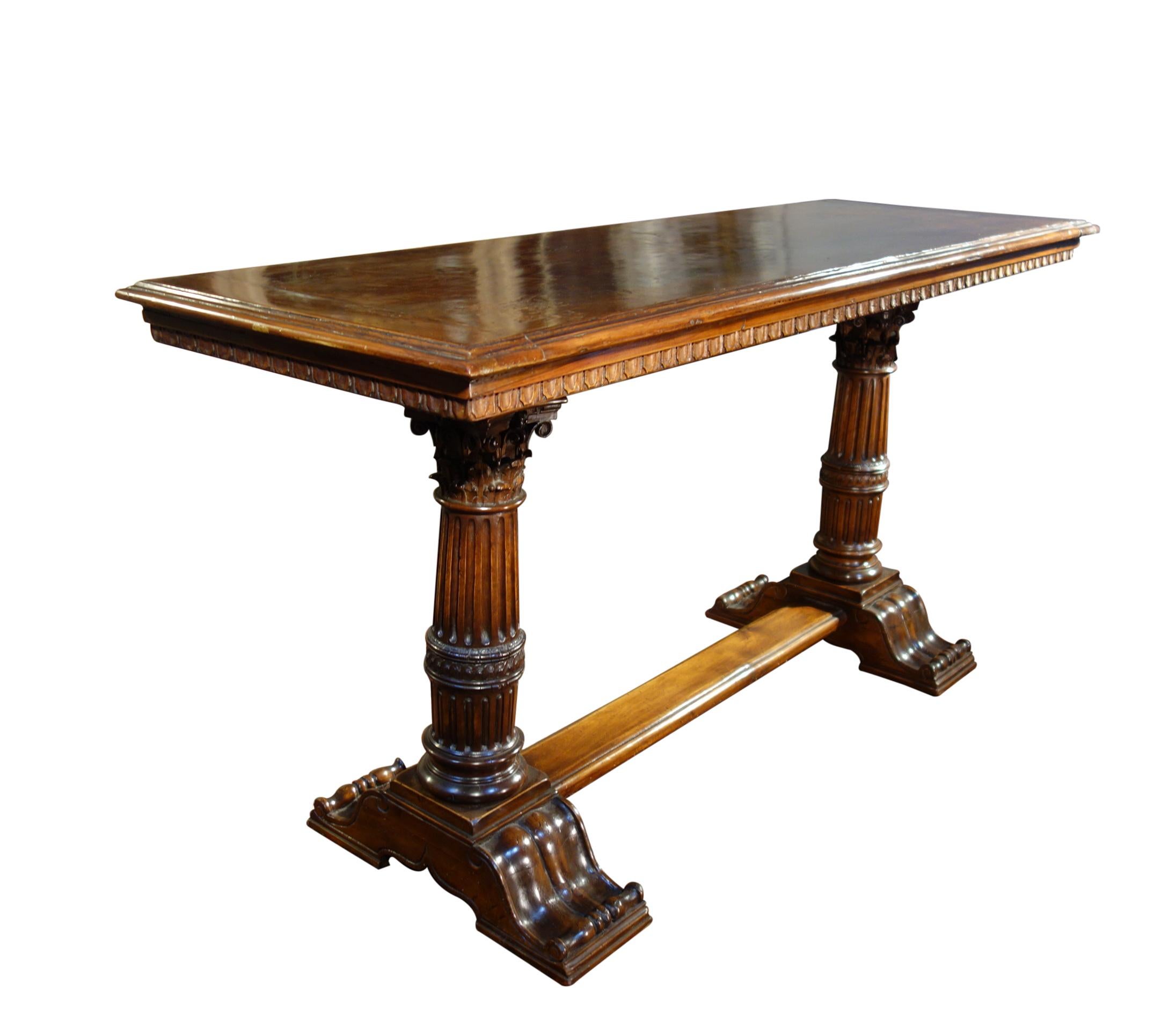 Antique Italian Renaissance Style Solid Carved Walnut Console, Florence 1820 In Good Condition In Encinitas, CA