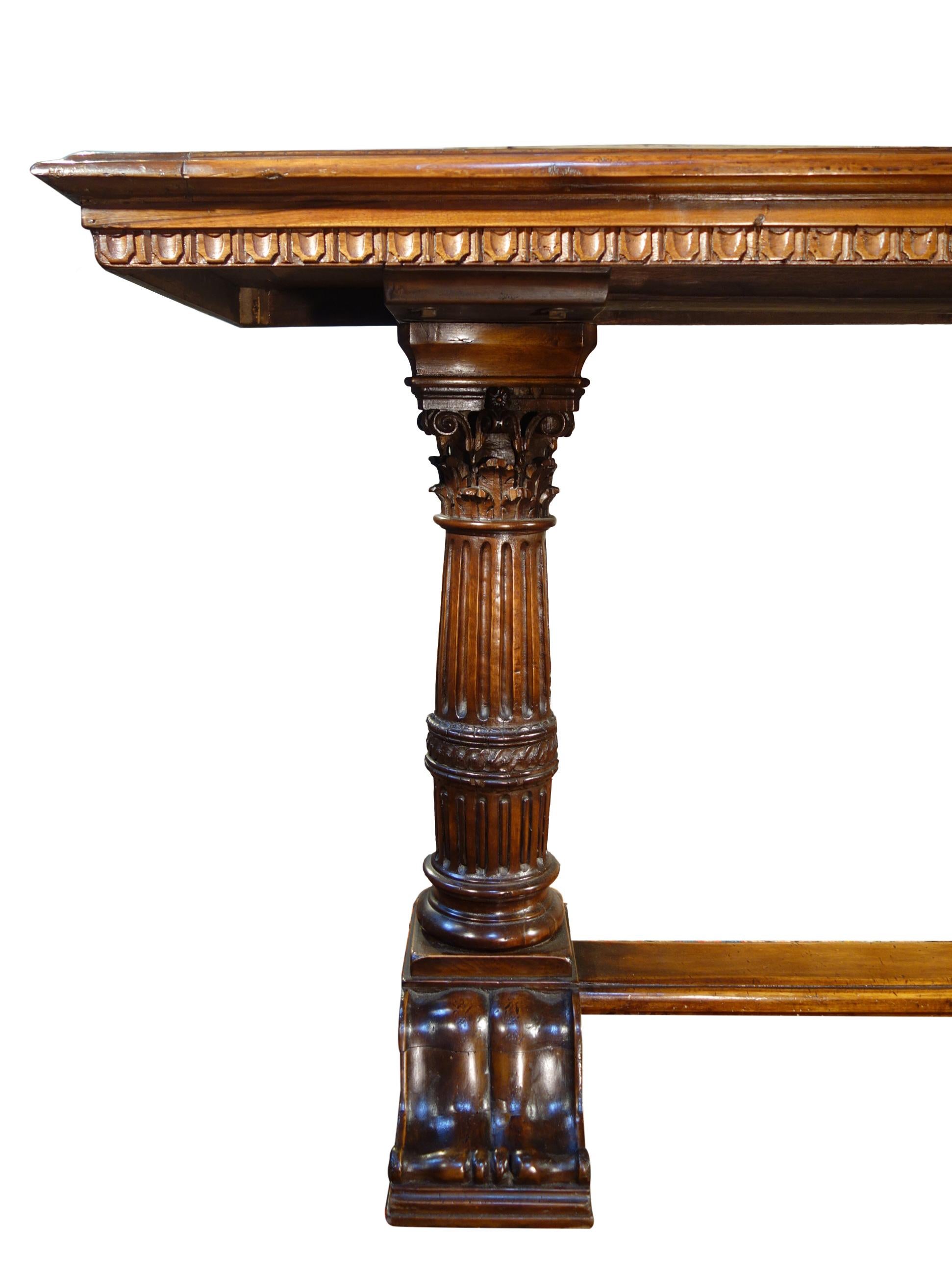 Antique Italian Renaissance Style Solid Carved Walnut Console, Florence 1820 1