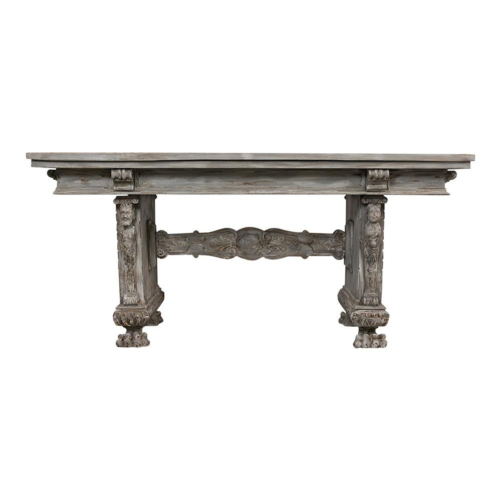 Hand-Carved Antique Italian Renaissance-Style Trestle Table
