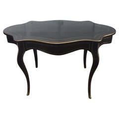 Antique Italian Renaissance Table with Brass Ormolu Inlay, Ca 1940