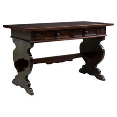 Antique Italian Renaissance Urn Trestle End Library Table Desk